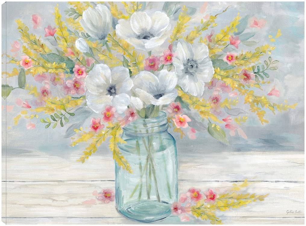 Farmhouse Bouquet Canvas Wall Art by Cynthia Coulter - 32x24 Inch Ready to Hang Floral Painting for Living Room, Bedroom, Office Decor - Perfect for Home, Kitchen, Bathroom & Dining Room Wall Decor