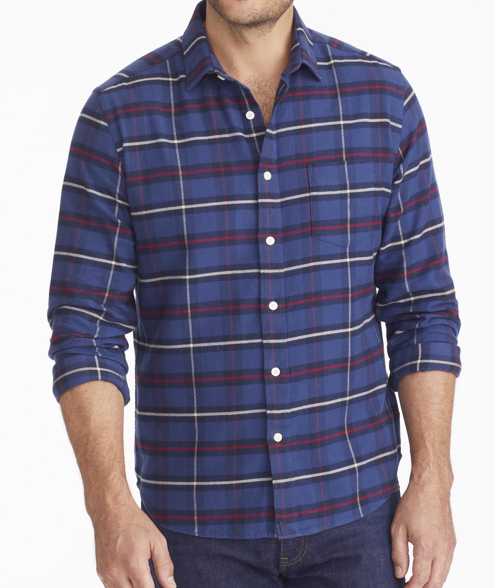 UNTUCKit Flannel Andes Shirt for Men - Slim Fit Long Sleeve Dark Blue Checkered Casual Shirt | Perfect for Office Wear, Weekend Outings & Fall Layering