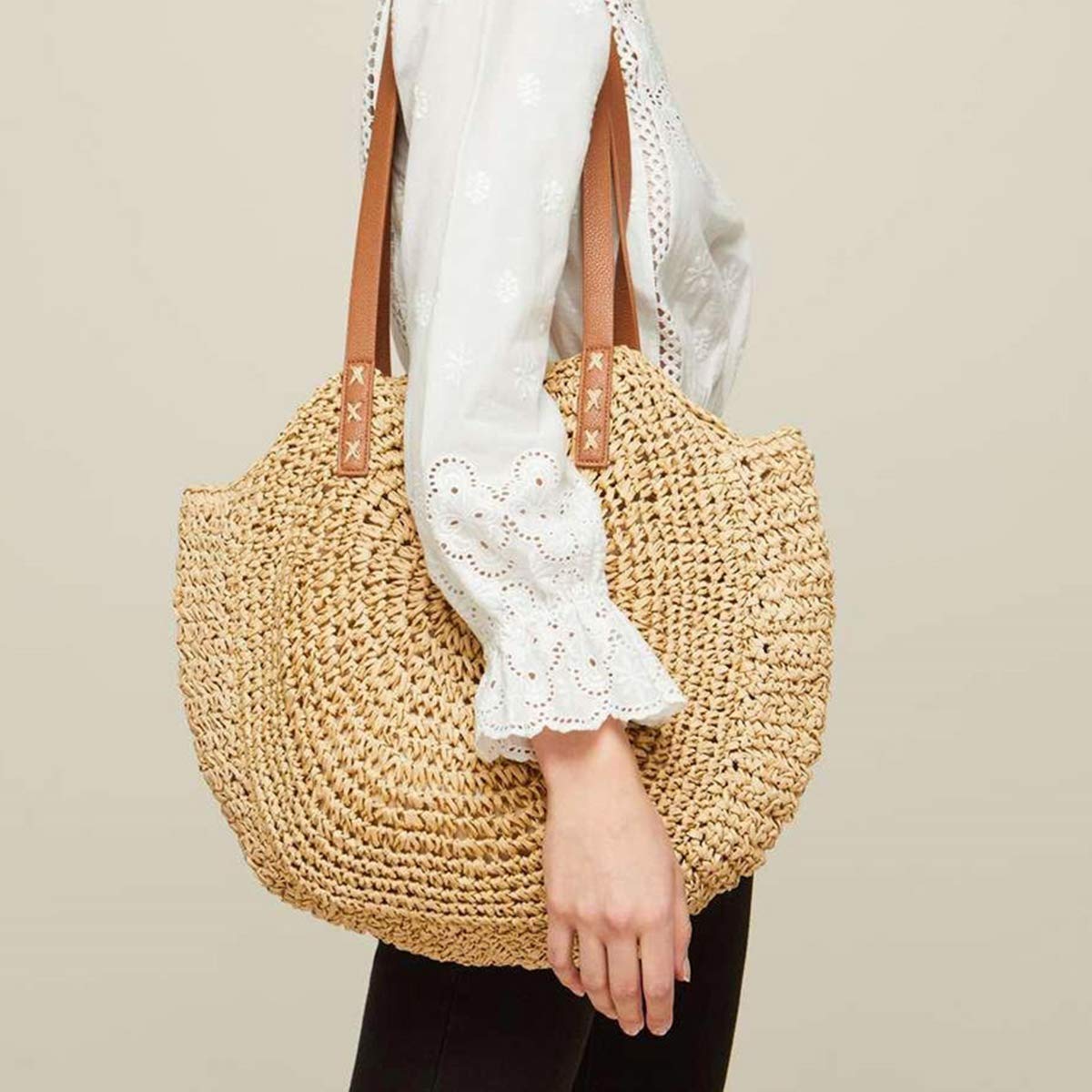 **Women's Large Foldable Straw Beach Bag - Woven Tote Shoulder Purse for Summer Vacation, Travel & Pool Day - Perfect Beach Gift & Accessory**