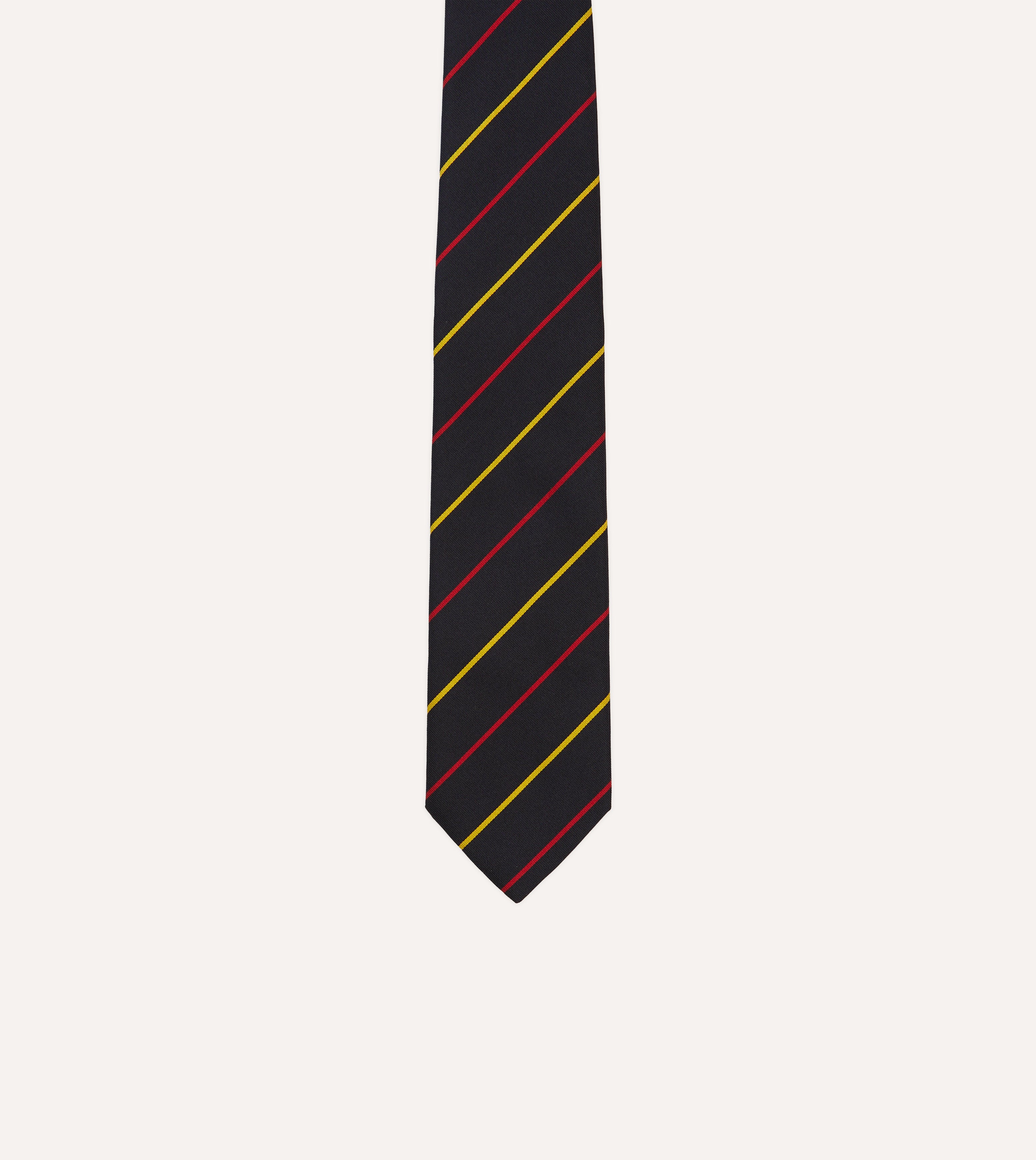 Navy, Red & Yellow Fine Stripe Mogador Silk Tipped Necktie - Premium Men's Formal Tie for Business, Weddings & Special Occasions