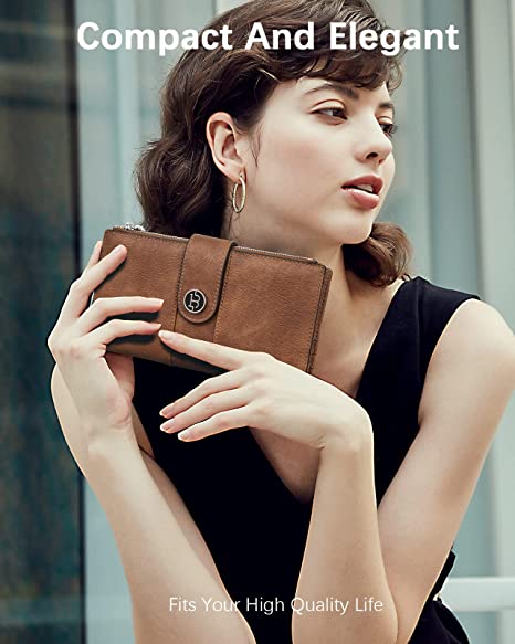 BOSTANTEN Women's Leather Wallet with RFID Blocking - Large Capacity Trifold Card Holder & Phone Clutch for Ladies | Perfect for Travel, Shopping, and Everyday Use