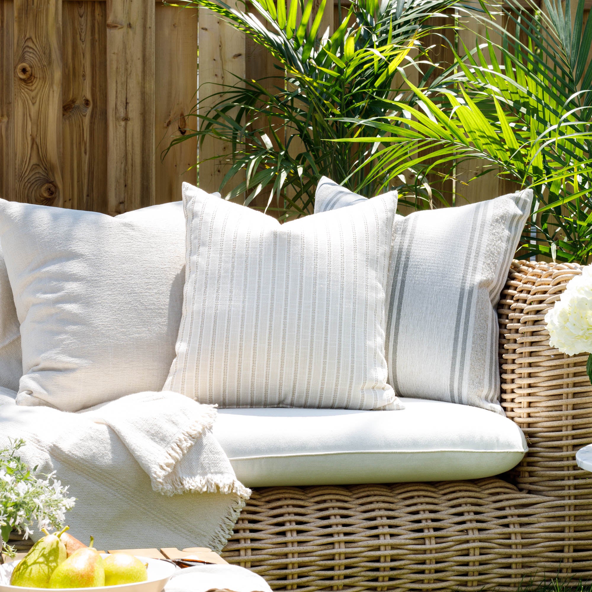 Amalfi Stripe 20x20 Outdoor Decorative Throw Pillow Cover - Natural Cotton Waterproof Cushion for Patio, Poolside, Garden & Porch Furniture