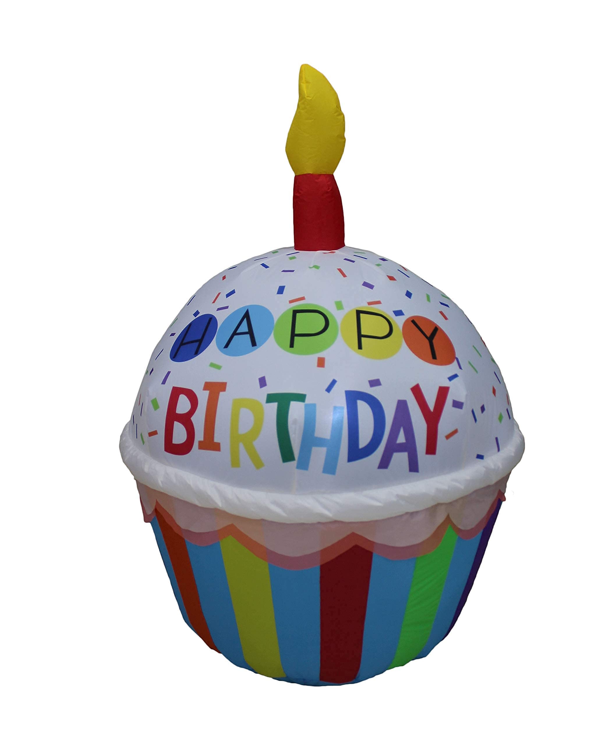 Happy Birthday Party Decorations Bundle - 4ft Tall Inflatable Cupcake with LED Lights (Red & Blue Candles) - Perfect for Indoor & Outdoor Birthday Celebrations, Backyard Parties, and Festive Events