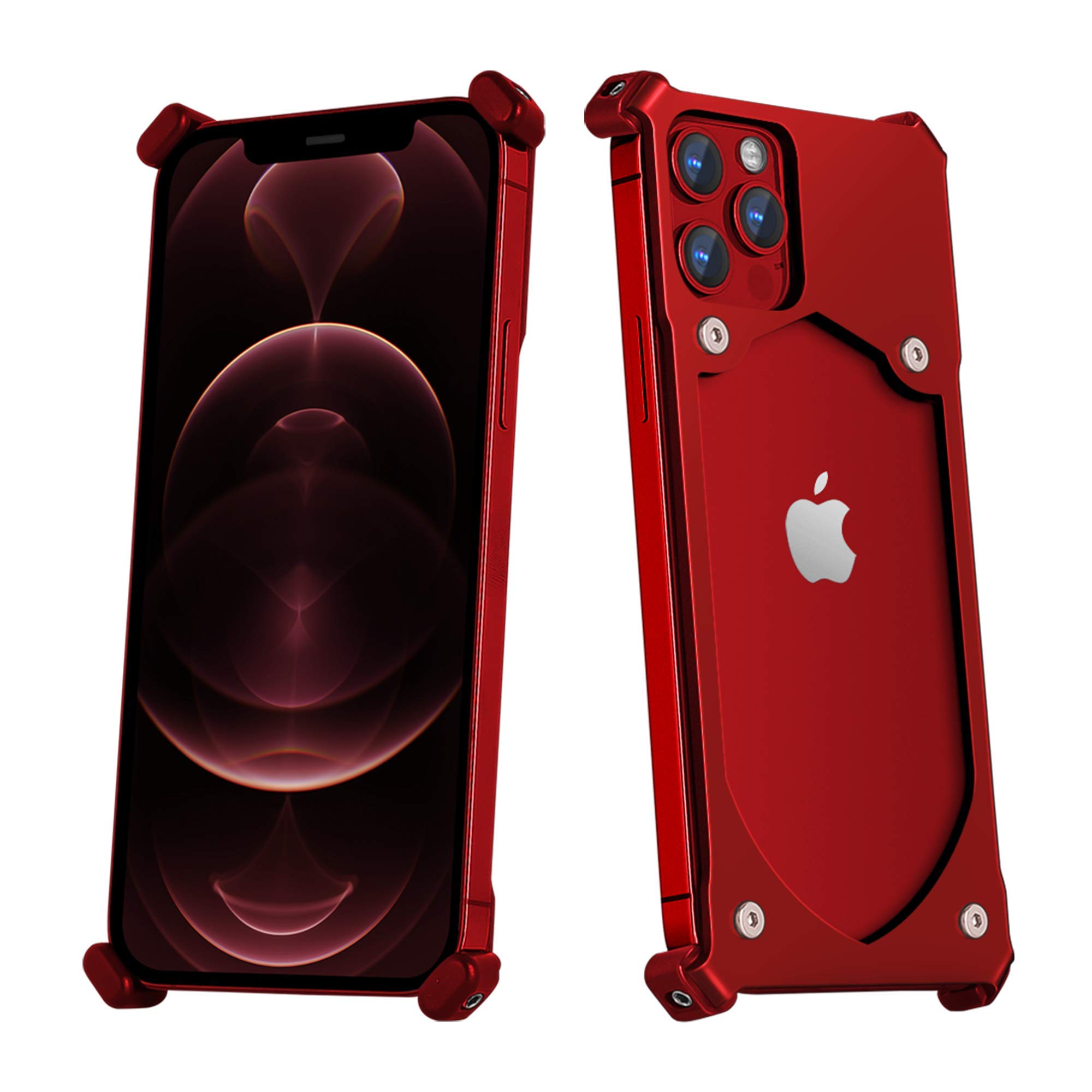 Military-Grade Titanium Exoskeleton Case for iPhone 12/12 Pro - 10ft Drop Tested, Ultra-Thin Naked Feel (Red) - Perfect for Outdoor Adventures, Work & Daily Protection