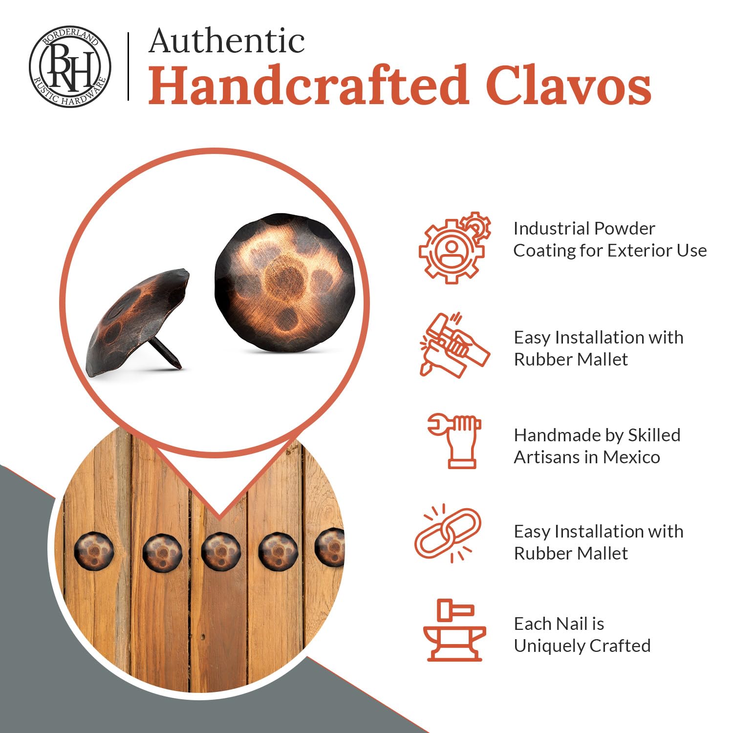 25 Pack 2 Inch Large Round Head Clavos Decorative Nails - Oil Rubbed Bronze - Rustic Round Fasteners for Farmhouse Shutters, Faux Wood Beams, Barn Doors & Gates - Ornamental Wood Accent Nails for DIY Home Decor, Furniture & Wall Projects