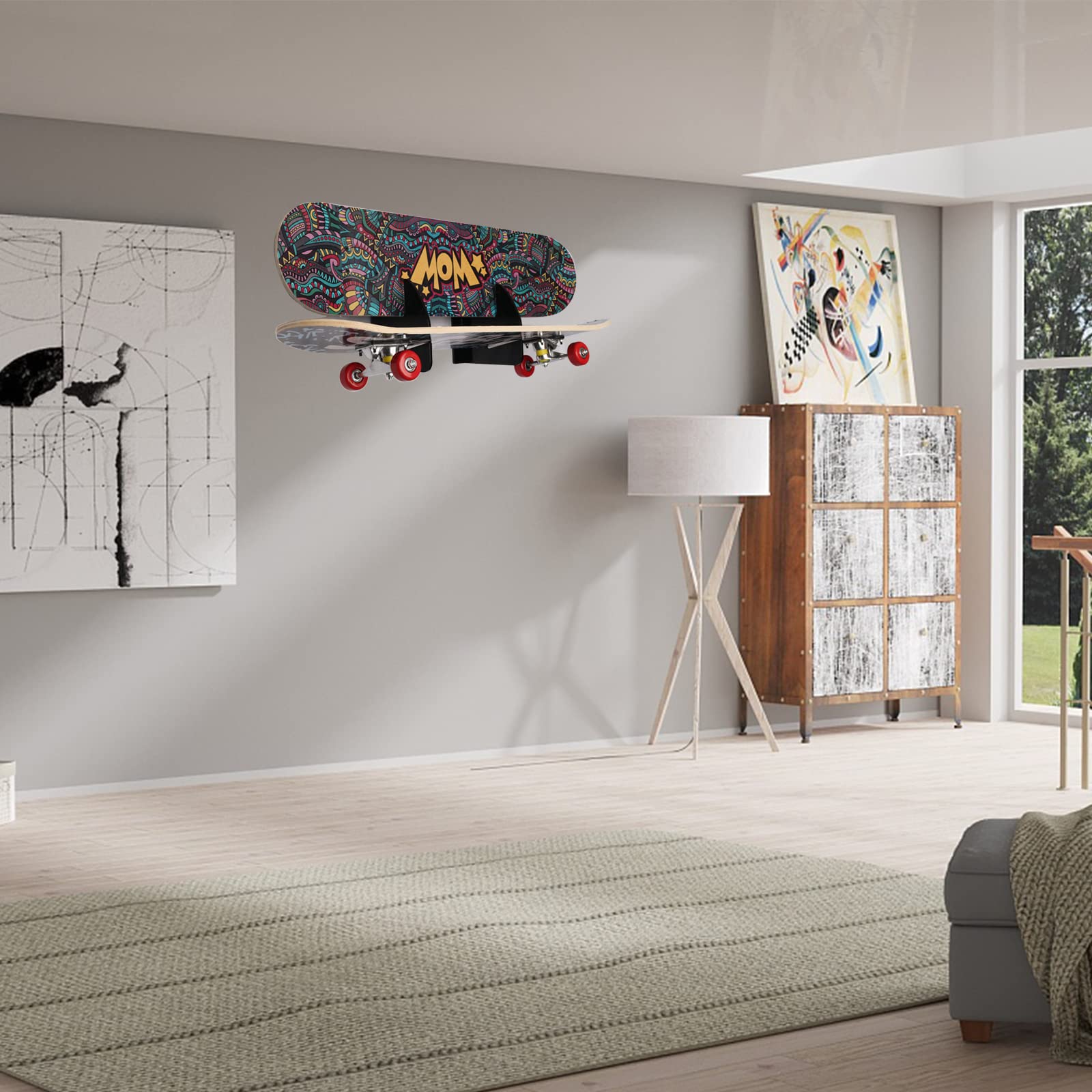 Double Layer Skateboard Wall Mount Rack - Black Storage & Display for Home or Shop