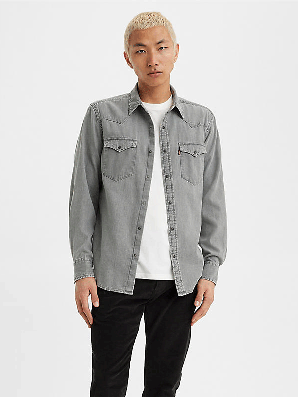 Levi's Men's Classic Western Standard Shirt - Norman Grey Wash | Vintage Denim Button-Up Shirt for Casual Wear & Country Style Outfits