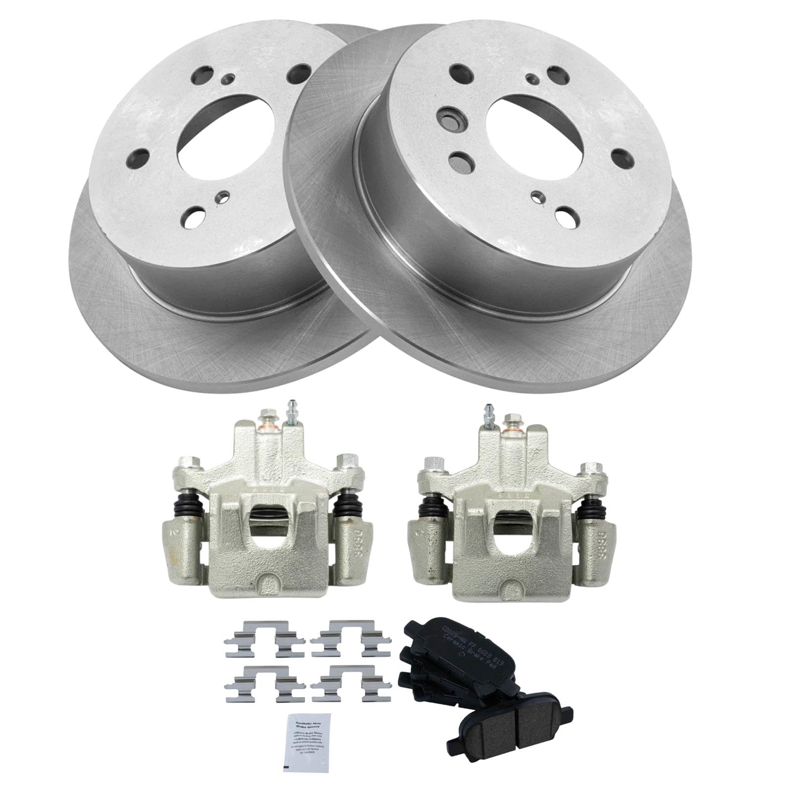 TRQ Rear Brake Pad and Rotor Kit - Ceramic Brake Pads & Solid Rotors - Compatible with 2006-2007 Toyota Avalon, 2002-2006 Camry, 2004-2008 Solara - Perfect for Smooth Braking & Long-Lasting Performance
