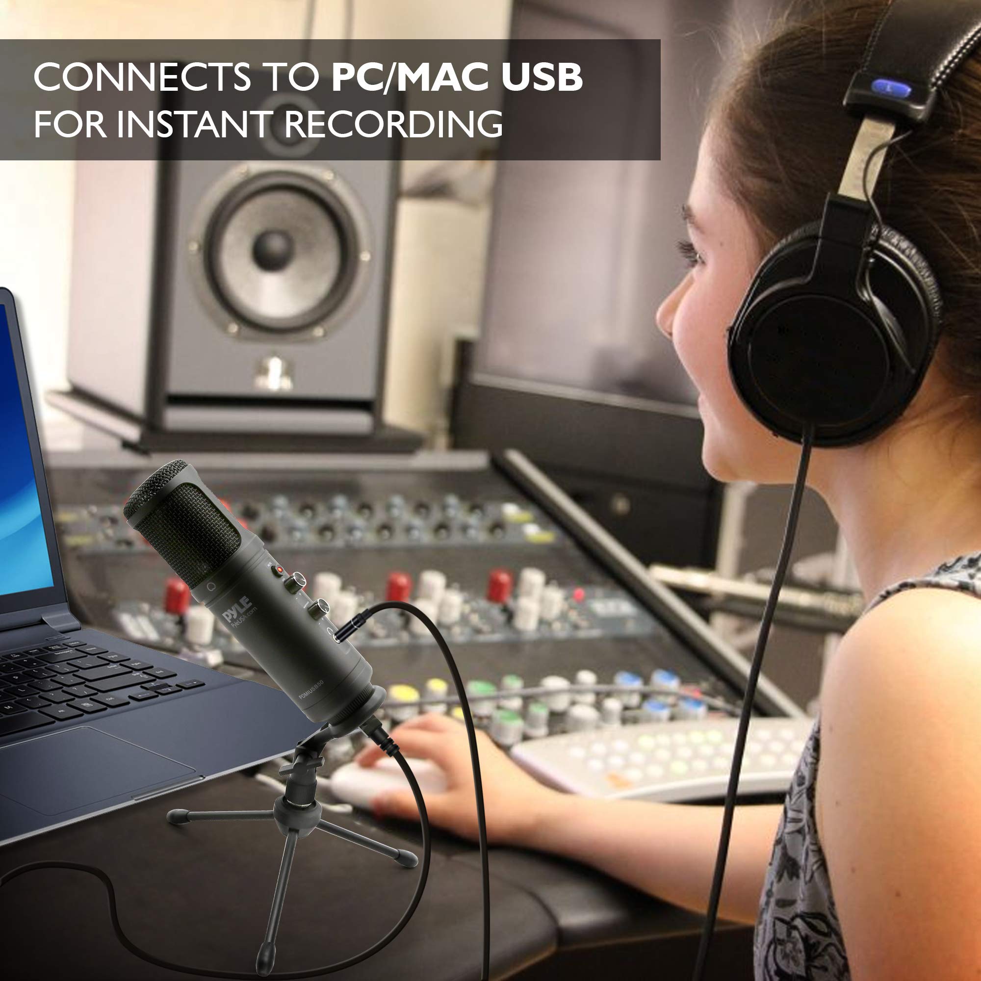 Professional USB Condenser Microphone with Blue LED, Adjustable Gain & Mute Control - Studio Quality PC Mic with Headphone Jack & Tripod Stand for Podcasting, Streaming, Gaming, Voice Recording & Home Studio Setup