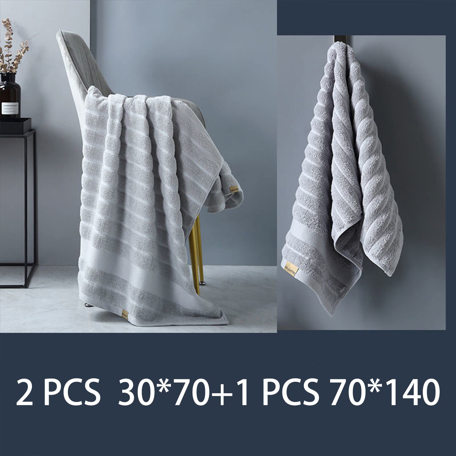 Premium 100% Cotton Bath Towel Set - Ultra Soft & Highly Absorbent Bathroom Towels for Adults (3-Piece Set, Gray) - Perfect for Spa, Gym & Luxury Home Use