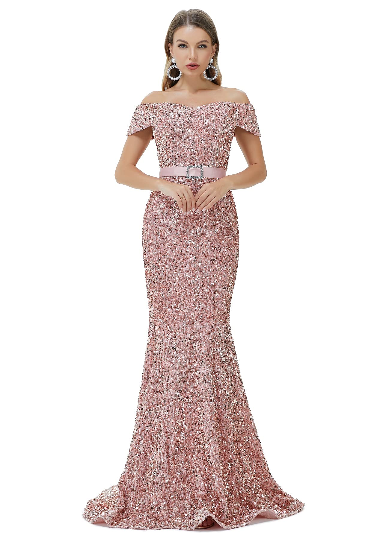 Sparkly Sequin Mermaid Evening Dress for Women - Off Shoulder Bridesmaid & Prom Gown - Perfect for Weddings, Parties, and Formal Events