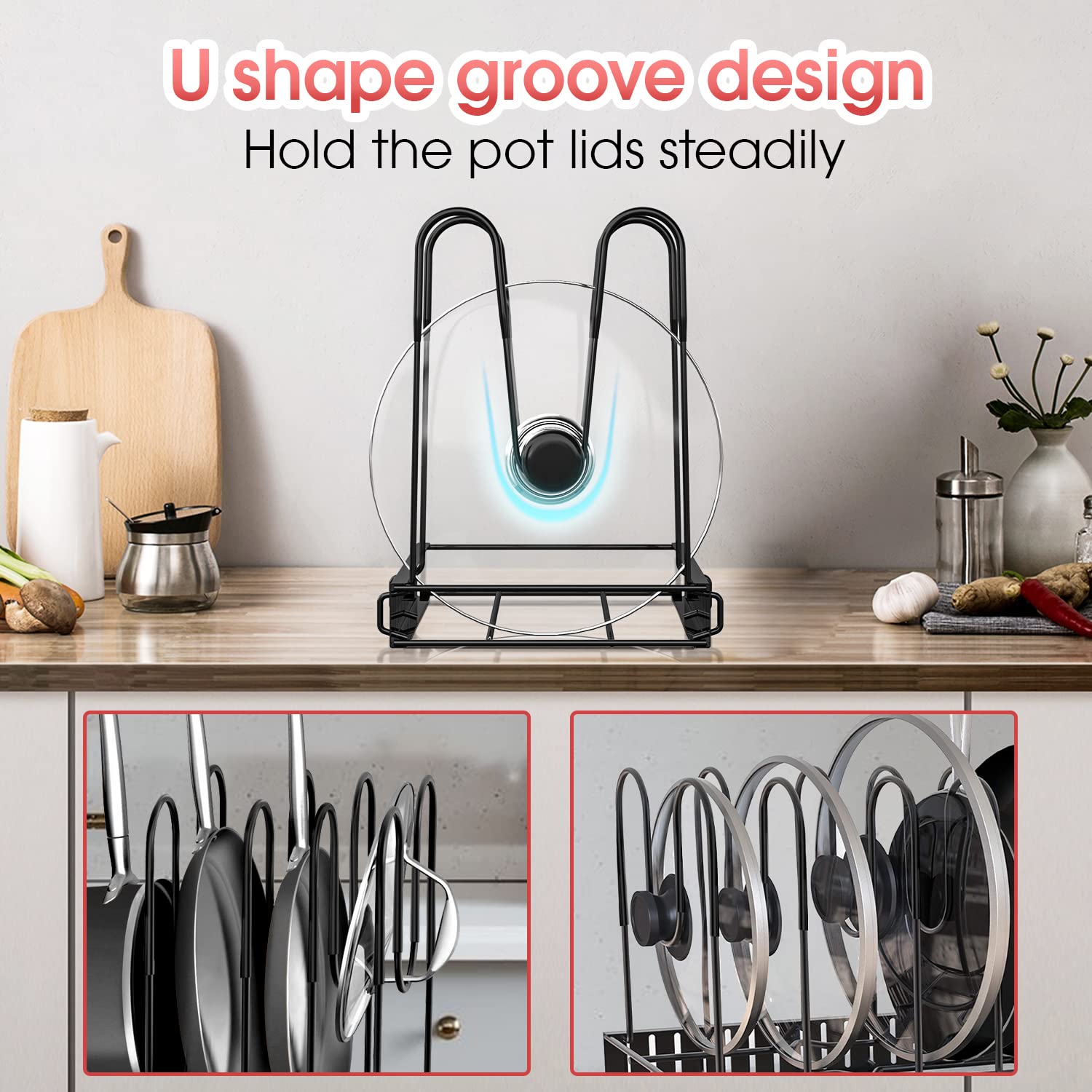 G-TING 8-Tier Adjustable Pot and Pan Organizer Rack with Lid Holder - Space Saving Kitchen Storage Solution for Pots, Pans & Cookware Lids - Perfect for Small Kitchens, RVs & Apartment Cooking Spaces