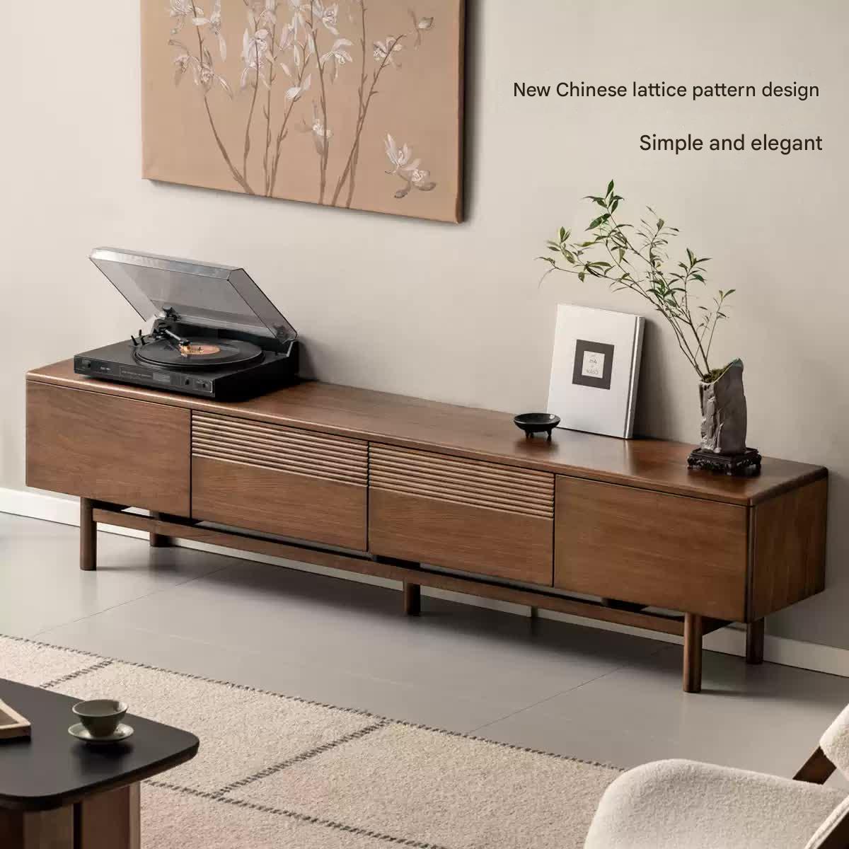 Premium Black Walnut & Oak Solid Wood TV Stand - Modern Entertainment Center with Storage for Living Room, Bedroom, or Home Theater