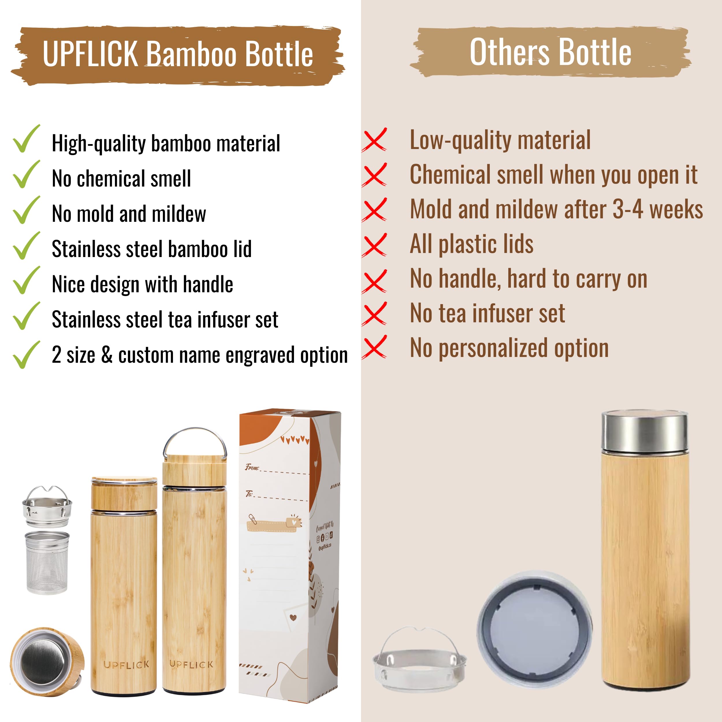 17oz Personalized Bamboo Tumbler with Tea Infuser - Insulated Stainless Steel Water Bottle | Eco-Friendly Tea Thermos for Women | Best Friend Birthday Gift, Christmas Present (Great for Office, Yoga & Travel)