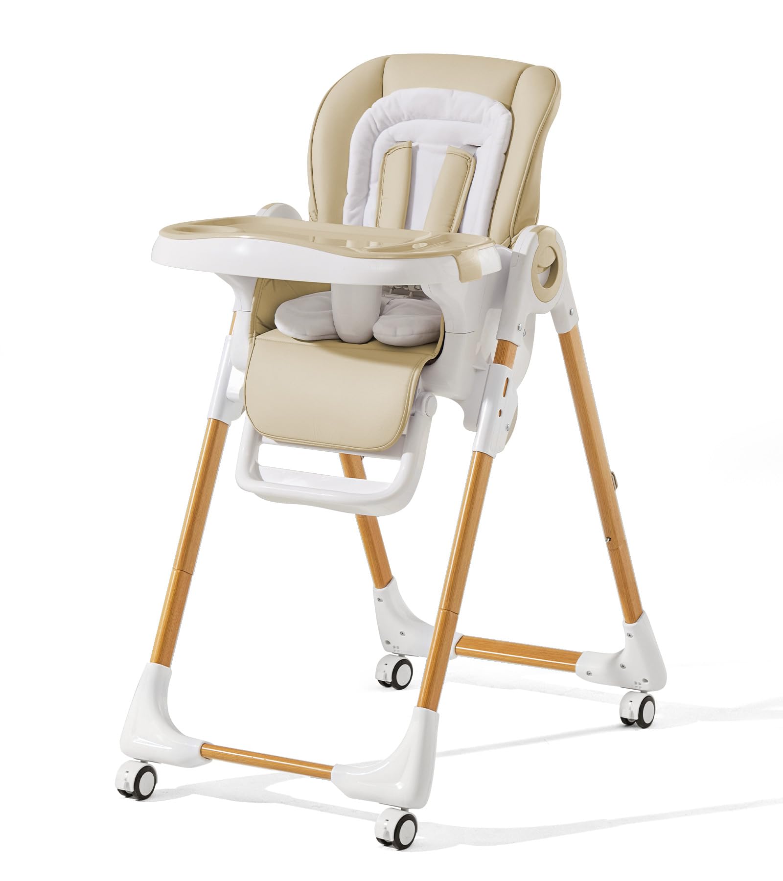 Convertible High Chair for Babies & Toddlers - Adjustable Height, Removable Tray, Reclining Backrest & Footrest - Portable Dining Chair with Locking Wheels - Perfect for Home, Restaurant & Travel Use