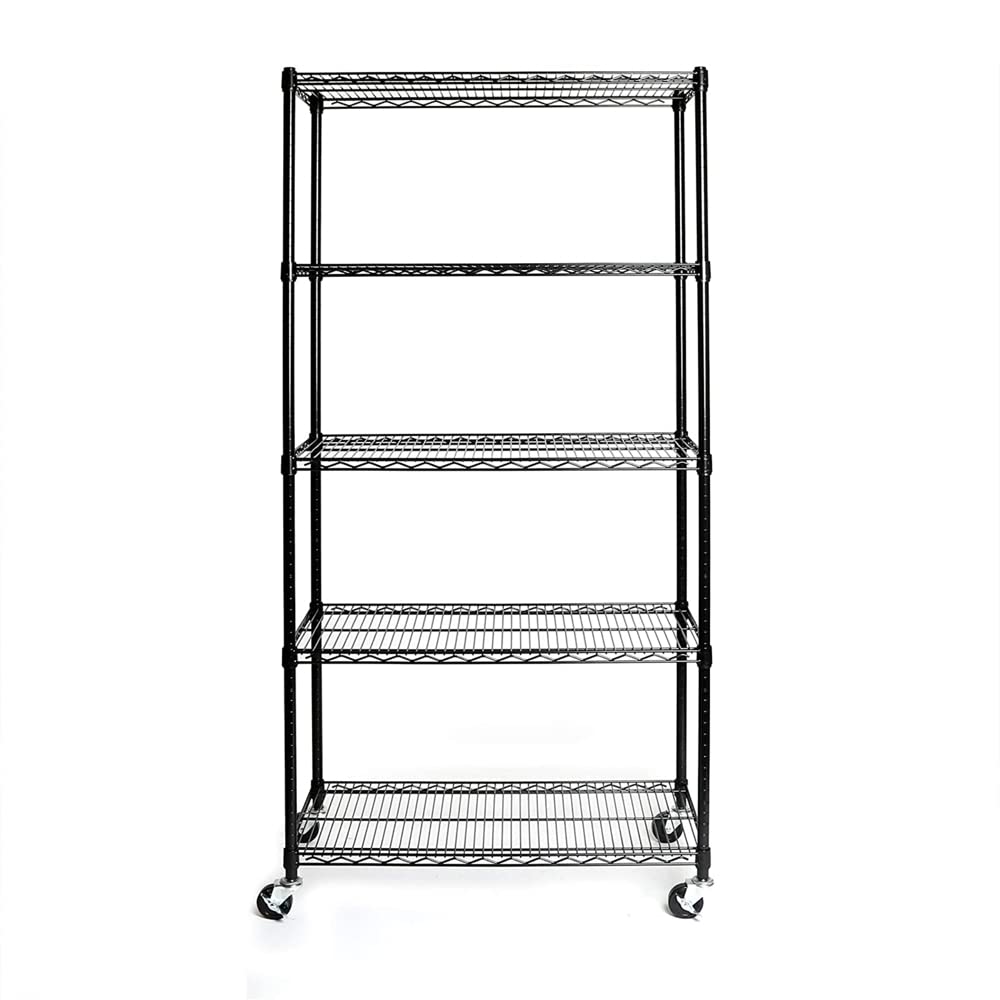Karl Home Heavy Duty 5-Tier Storage Shelving Unit with Wheels - Adjustable Metal Wire Shelves Rack for Garage, Kitchen, Basement Organization - 1100lbs Capacity (35.43