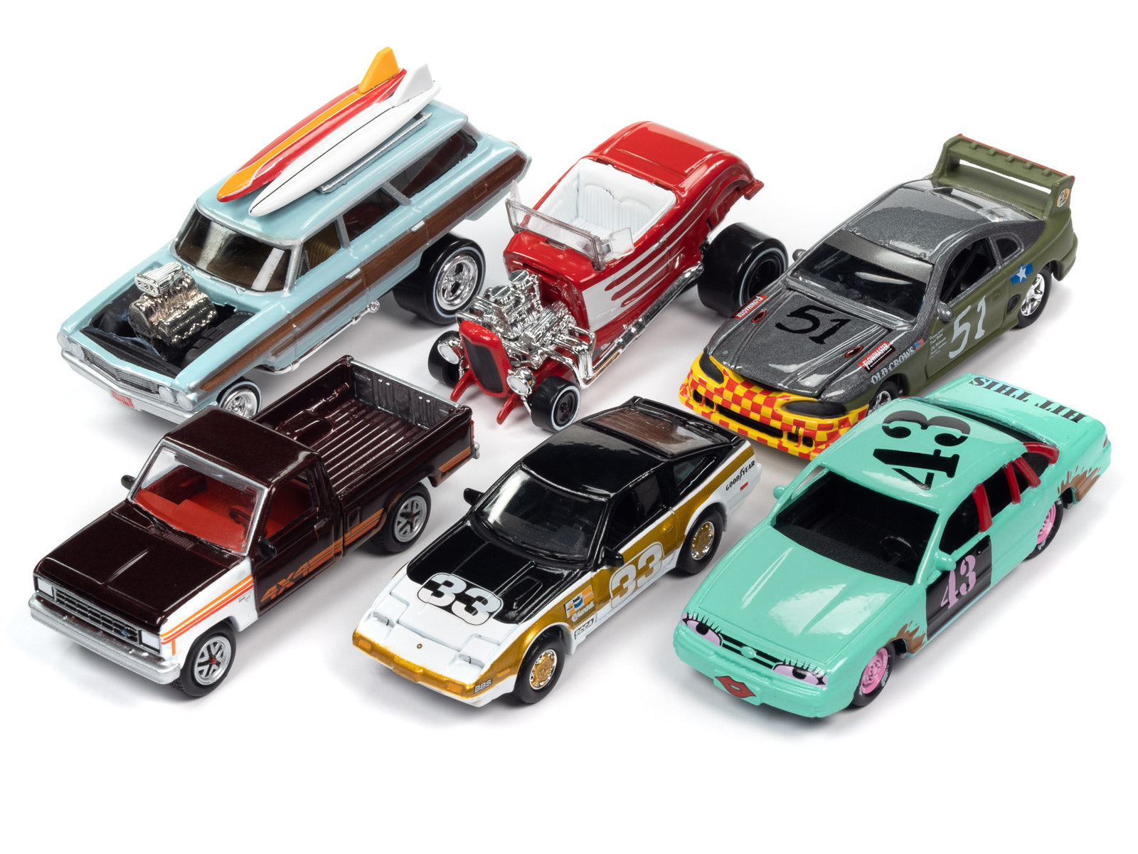 Johnny Lightning 1/64 Scale Diecast Model Cars - Street Freaks 2023 Set B (6-Piece Collector's Edition) - Perfect for Display, Gifts, and Diecast Car Collections