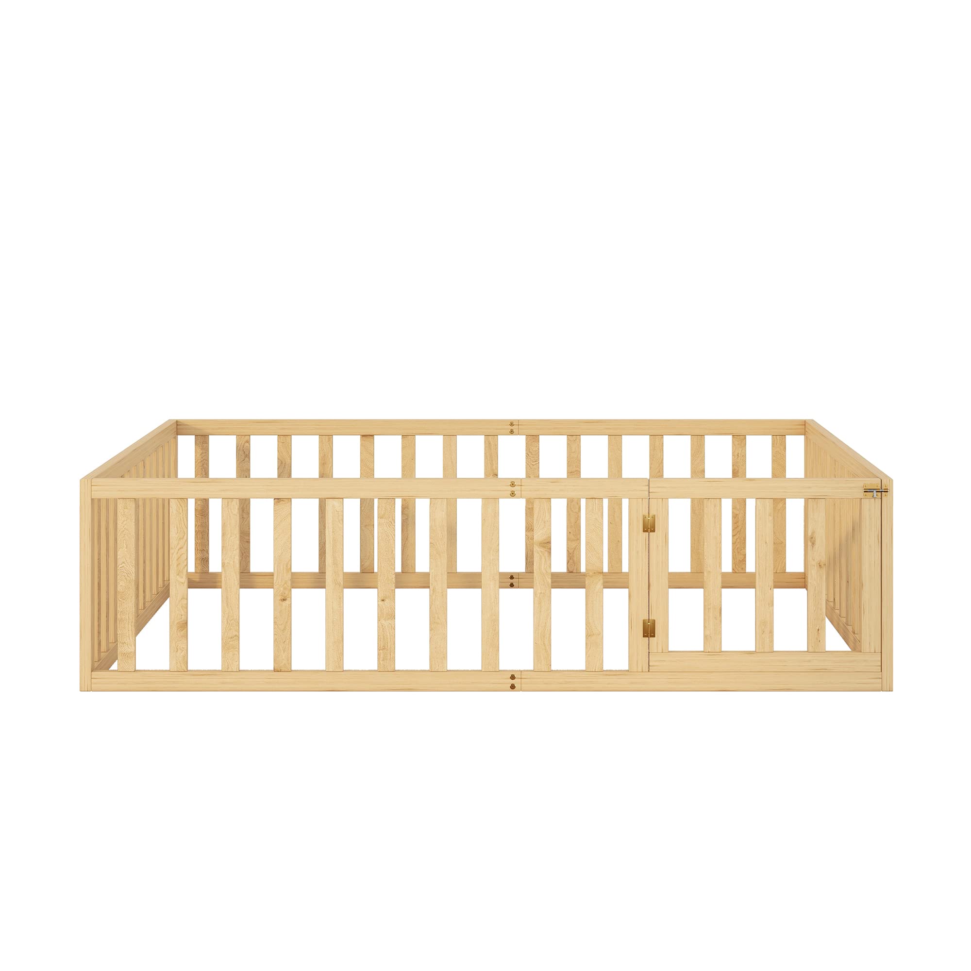 SOFTSEA Queen Montessori Floor Bed Frame with Safety Fence for Kids & Toddlers - No Bed Slats Needed - Perfect for Montessori Rooms, Daycare Centers & Safe Toddler Sleeping Spaces