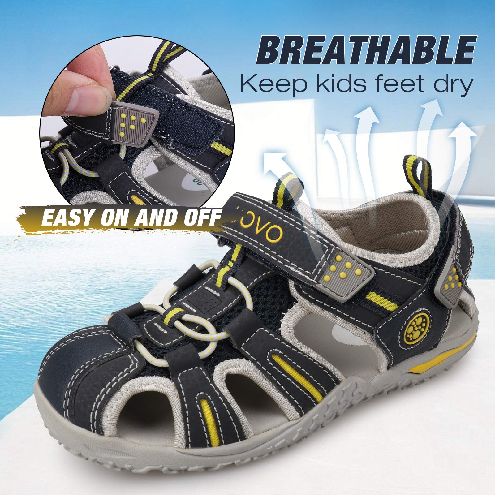 UOVO Kids Sandals for Boys & Girls - Lightweight Closed Toe Summer Shoes for Toddler Little Kid Big Kid - Outdoor Athletic Sports Footwear for Beach, Park & Playground Activities