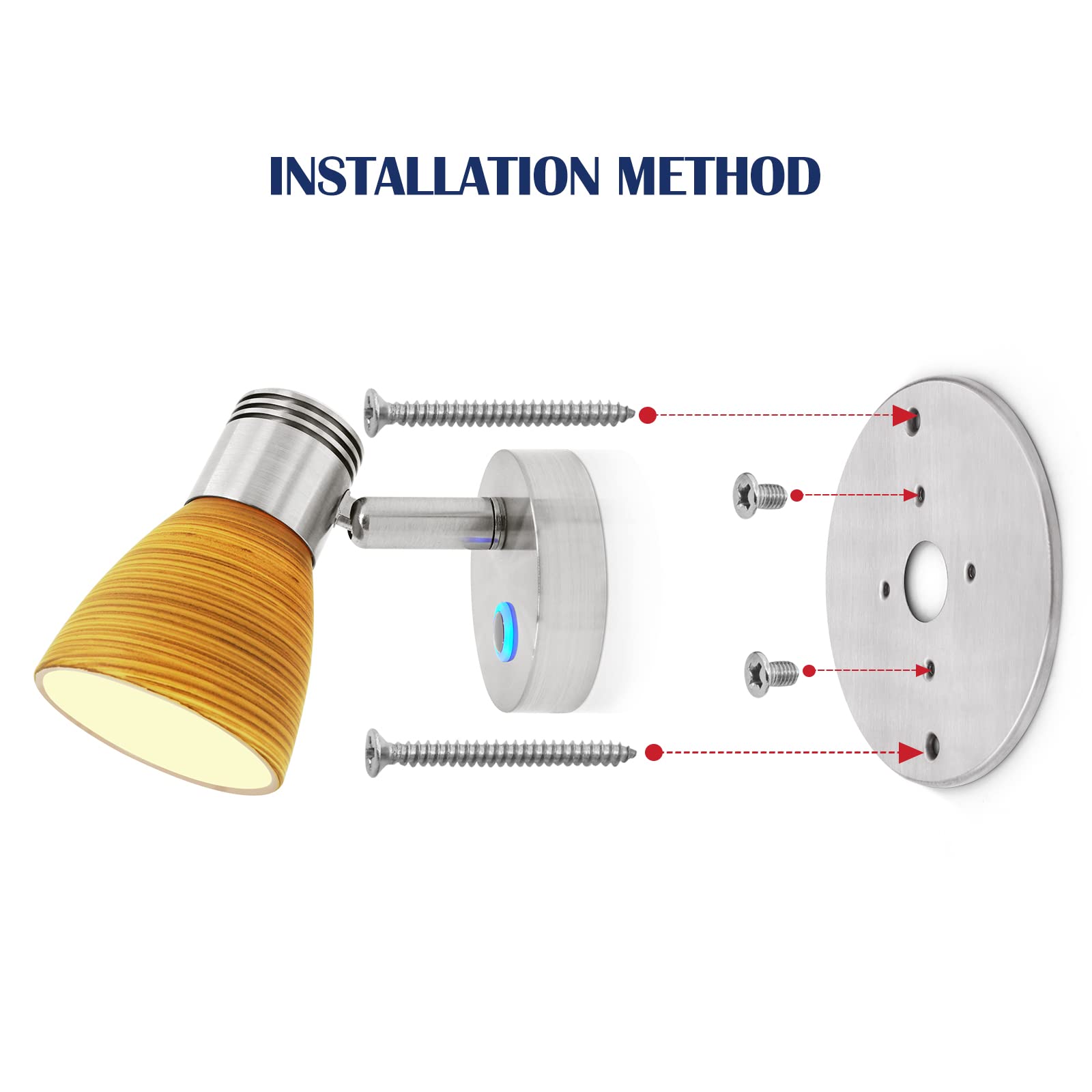 Stainless Steel THALASSA Boat Reading Light Mounting Plate - Brushed Base Cover for LED Reading Lamps Installation (Plate Only, No Lamp) - Perfect for Marine Cabin Lighting & RV Night Reading