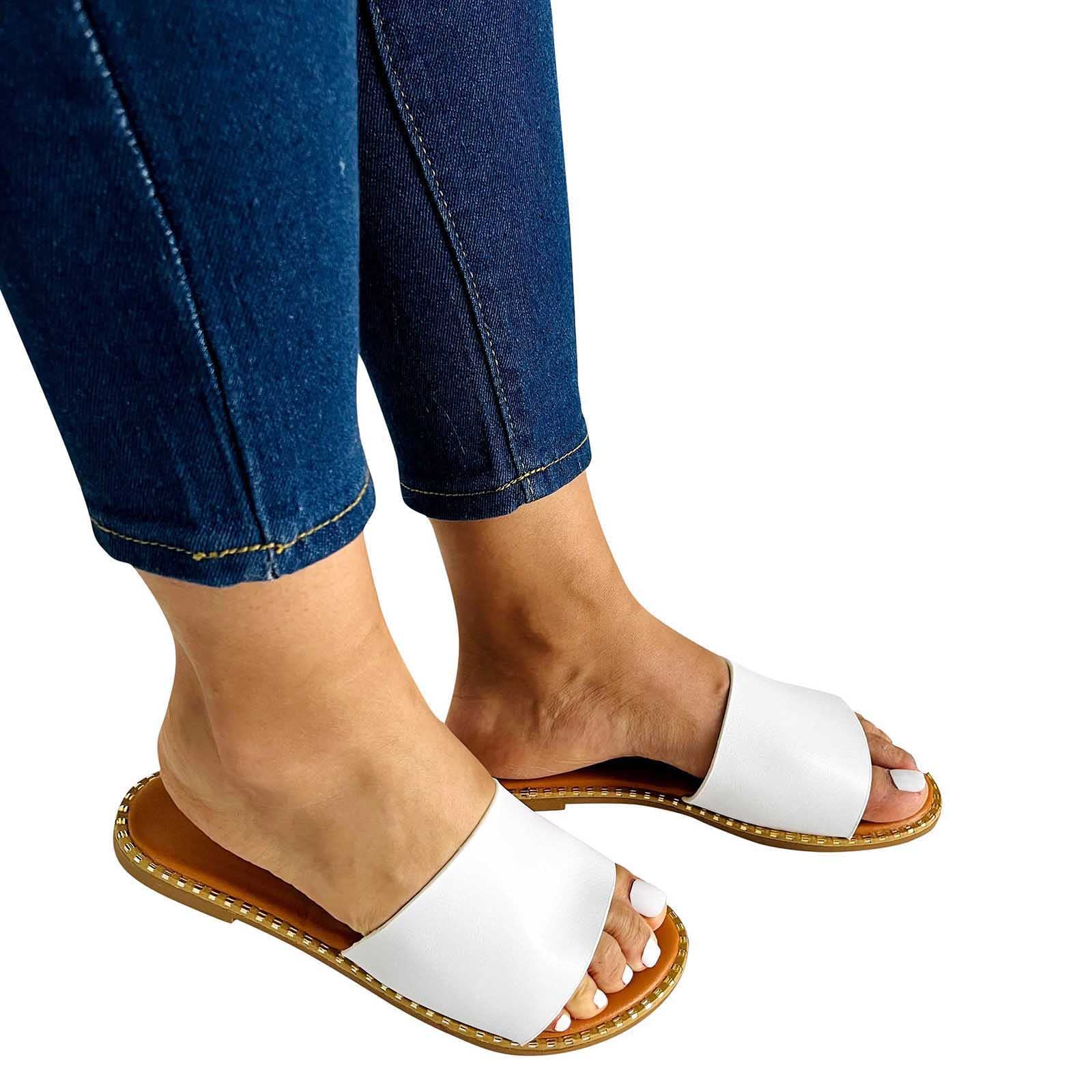 Women's Casual One Strap Slide Sandals - Flat Slip-On Comfortable Dressy Sandals for Summer, Beach, Vacation & Everyday Wear