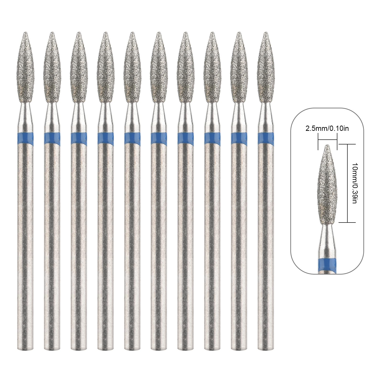 10Pcs Flame Shape Cuticle Nail Drill Bits 3/32