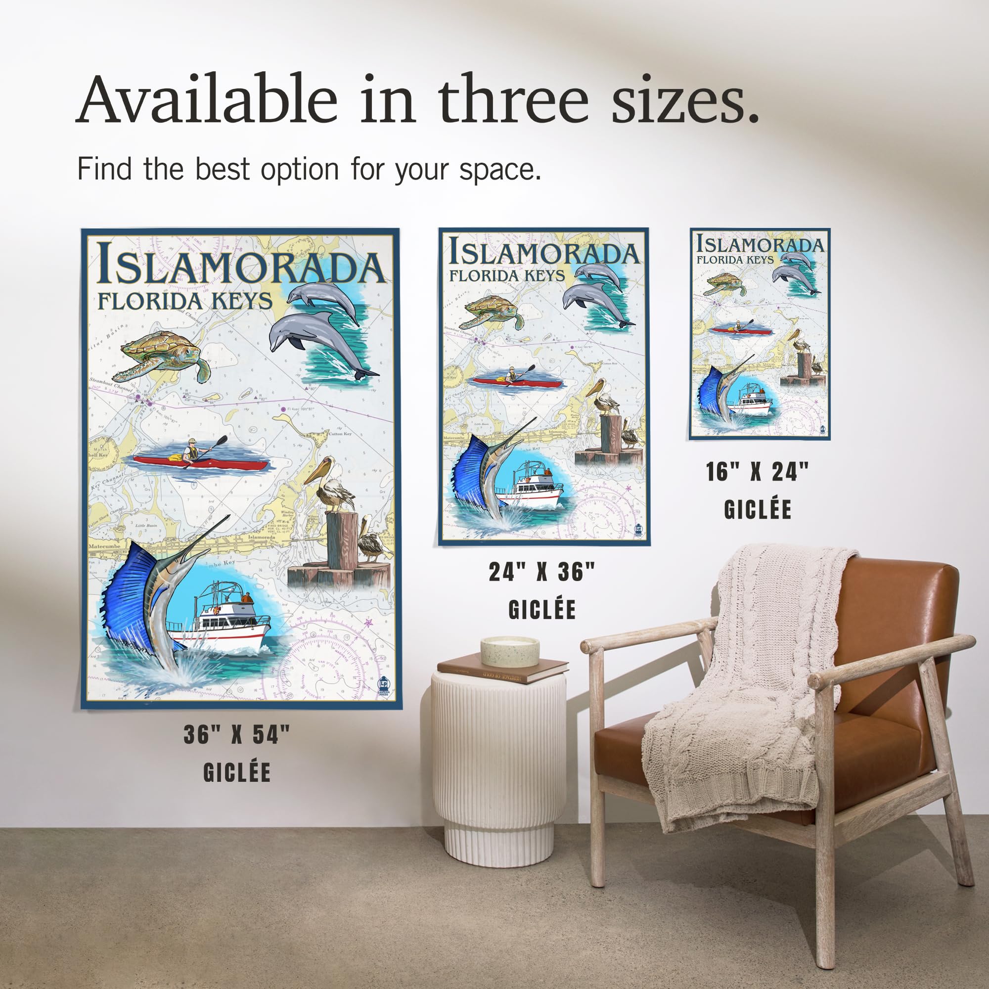 Lantern Press 16x24 Inch Giclee Print - Islamorada Florida Keys Nautical Chart Wall Art | Coastal Decor for Living Room, Office & Beach House