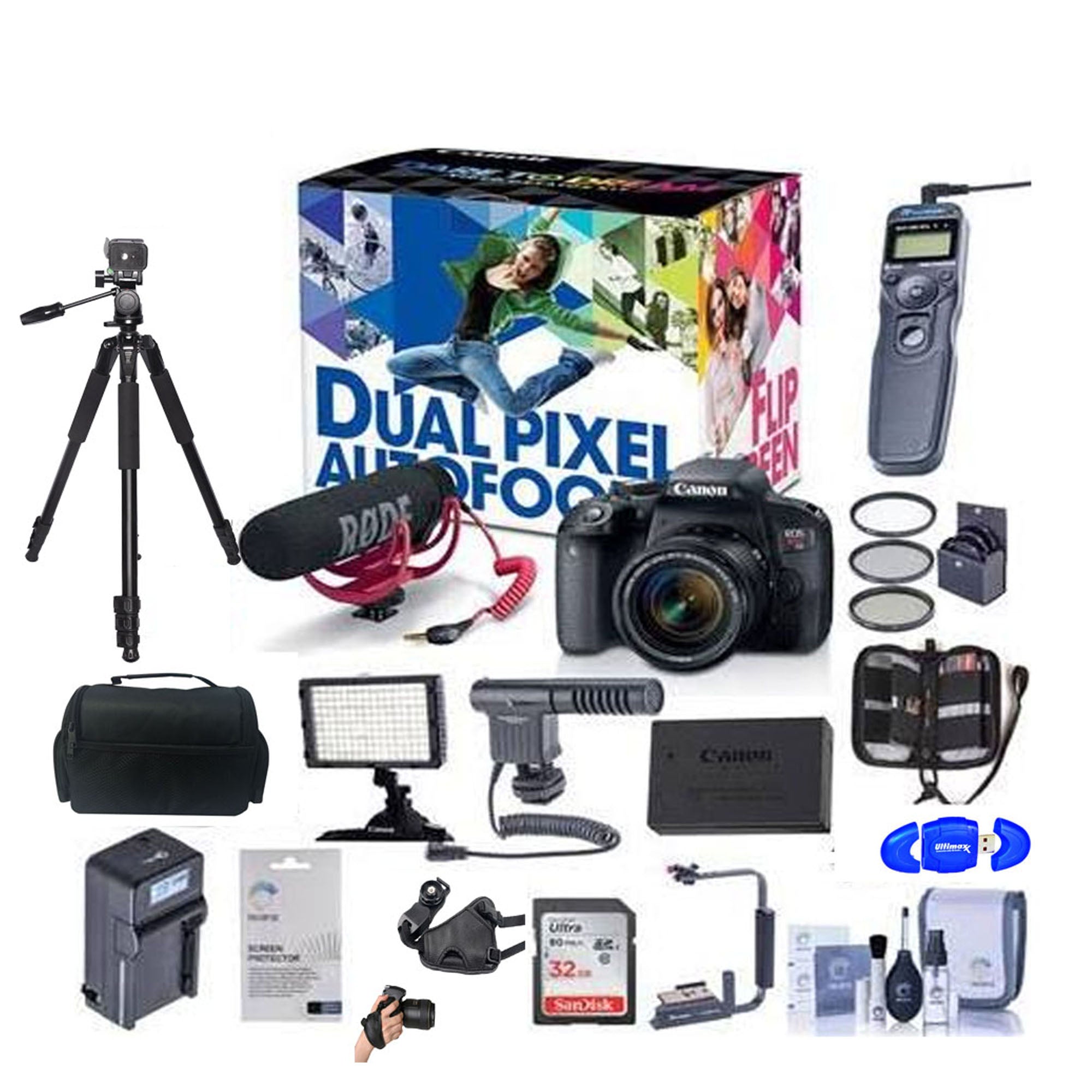 Canon EOS Rebel T7i/800D DSLR Camera Bundle with 18-55mm Lens, Rode VideoMic Go Microphone & 32GB SD Card - Perfect for Photography, Vlogging & YouTube Content Creation