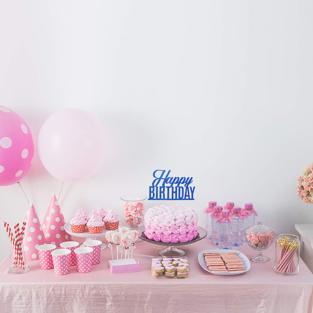 Blue Glitter Happy Birthday Cake Topper - Anniversary Party Decorations for Adults & Kids - Cake Decorating Supplies for Birthday Celebrations | Perfect for Wedding, Baby Shower & Graduation Parties