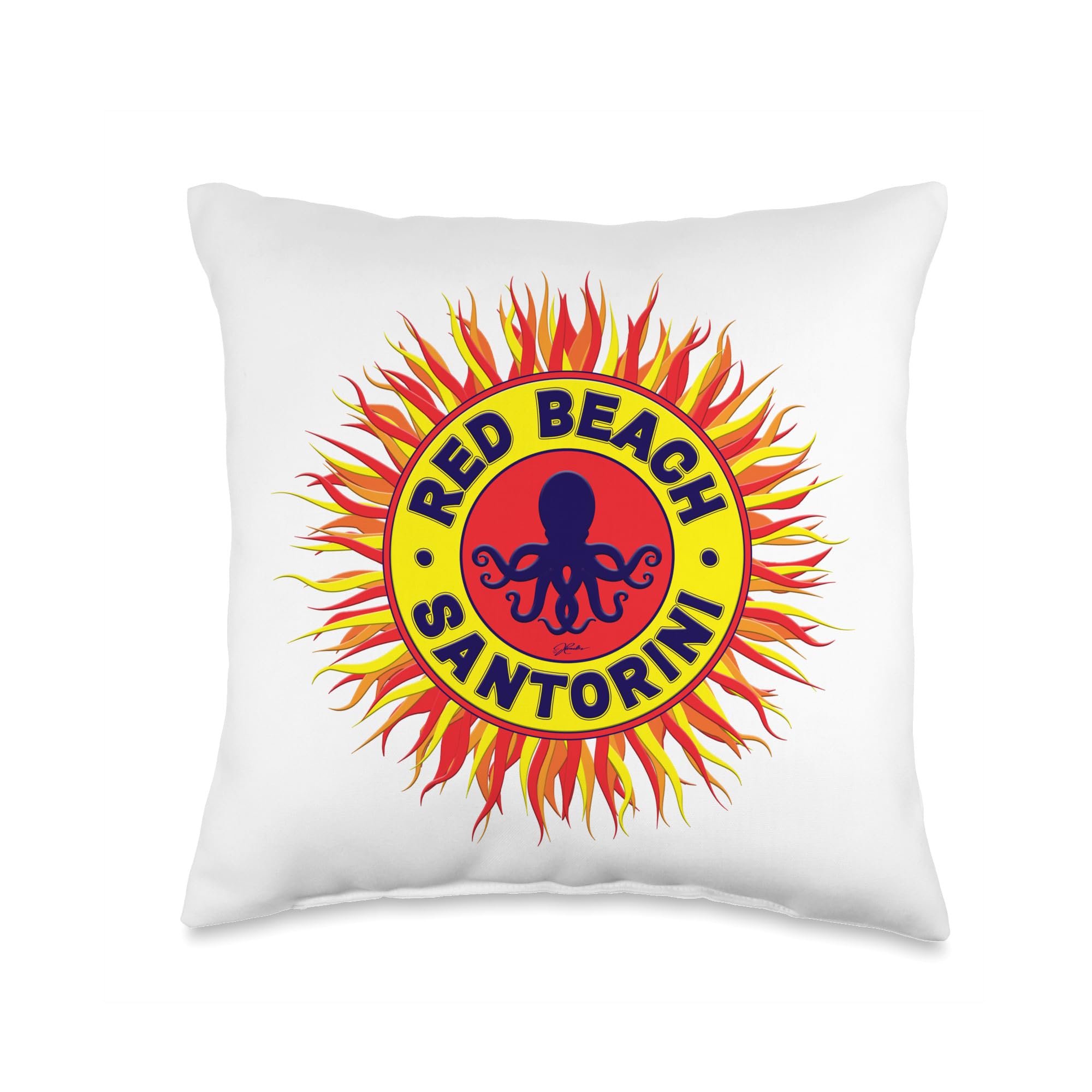 Red Beach Santorini Greece Throw Pillow - Soft Decorative Cushion for Sofa, Bed, Living Room & Home Decor