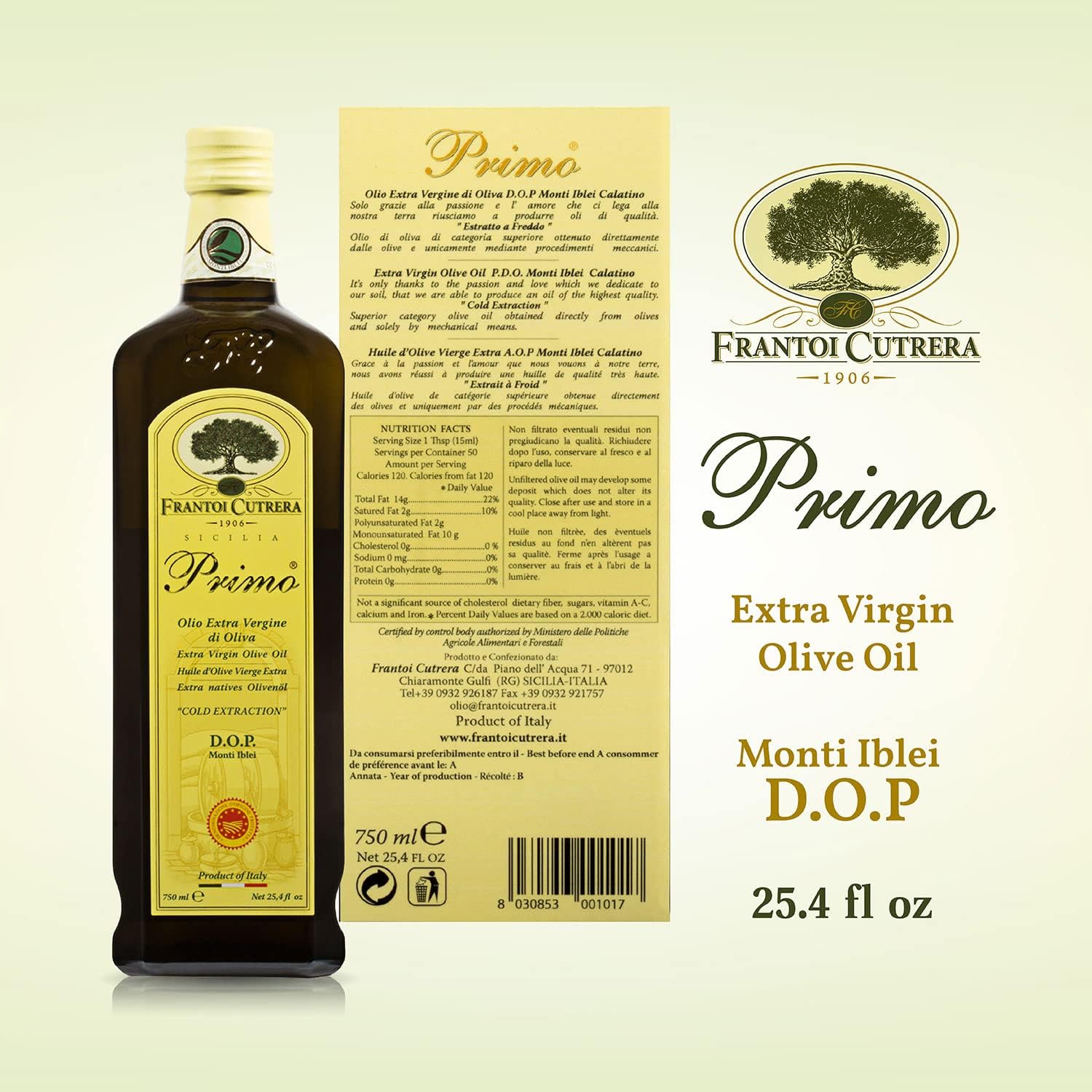 Premium Cold Extracted Sicilian Extra Virgin Olive Oil - DOP Certified, High Polyphenol, Cold Pressed EVOO - Authentic Italian Import, 25.4 fl oz (Pack of 3) - Perfect for Salads, Dipping, Cooking & Gourmet Recipes