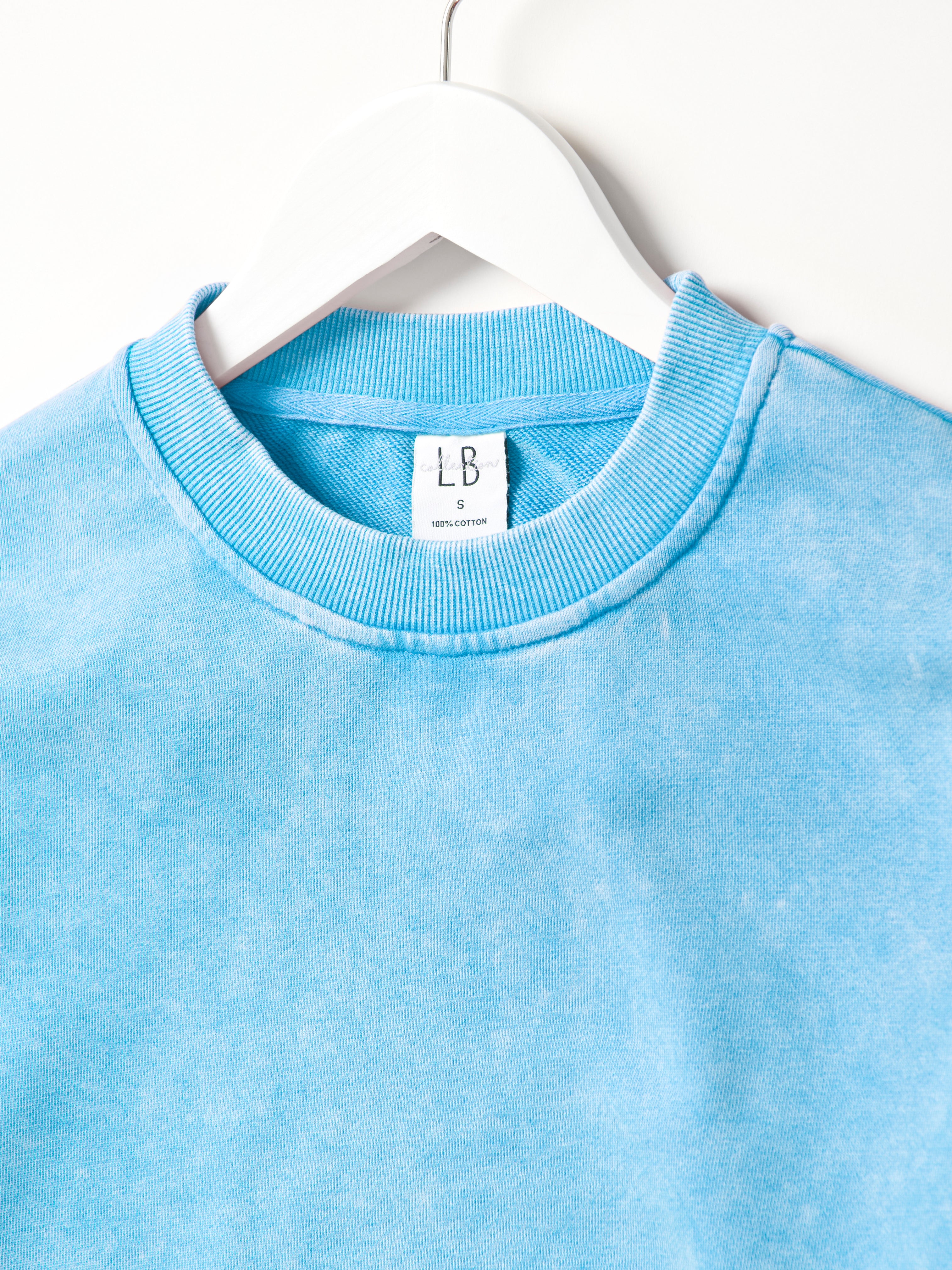 Premium Washed Cotton Crewneck Sweatshirt for Men & Women - Soft Electric Blue Pullover | Casual Comfort Wear for Everyday & Lounge