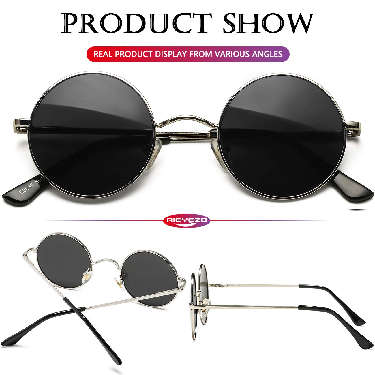 AIEYEZO Round Lennon Glasses - Polarized Sunglasses for Women & Men, Small Circle Retro Sunnies - Perfect for Driving, Beach & Outdoor Activities