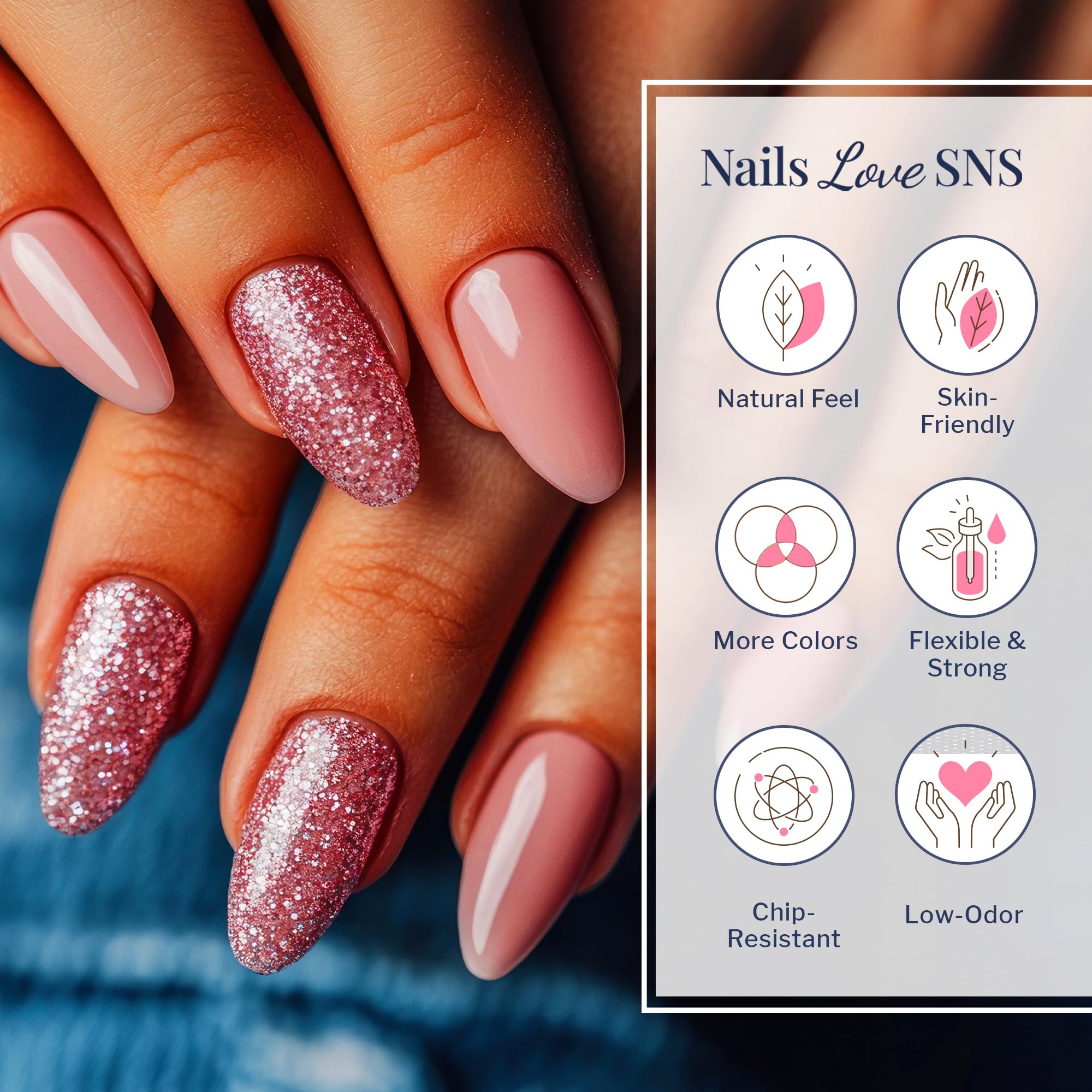 SNS Dip Powder Nail Kit - Pink & Sparkles Dipping Powder Starter Set with Long-Lasting Colors for Stronger Nails | DIY At-Home Manicure Kit for Salon-Quality Results | Perfect for Parties, Weddings and Everyday Wear