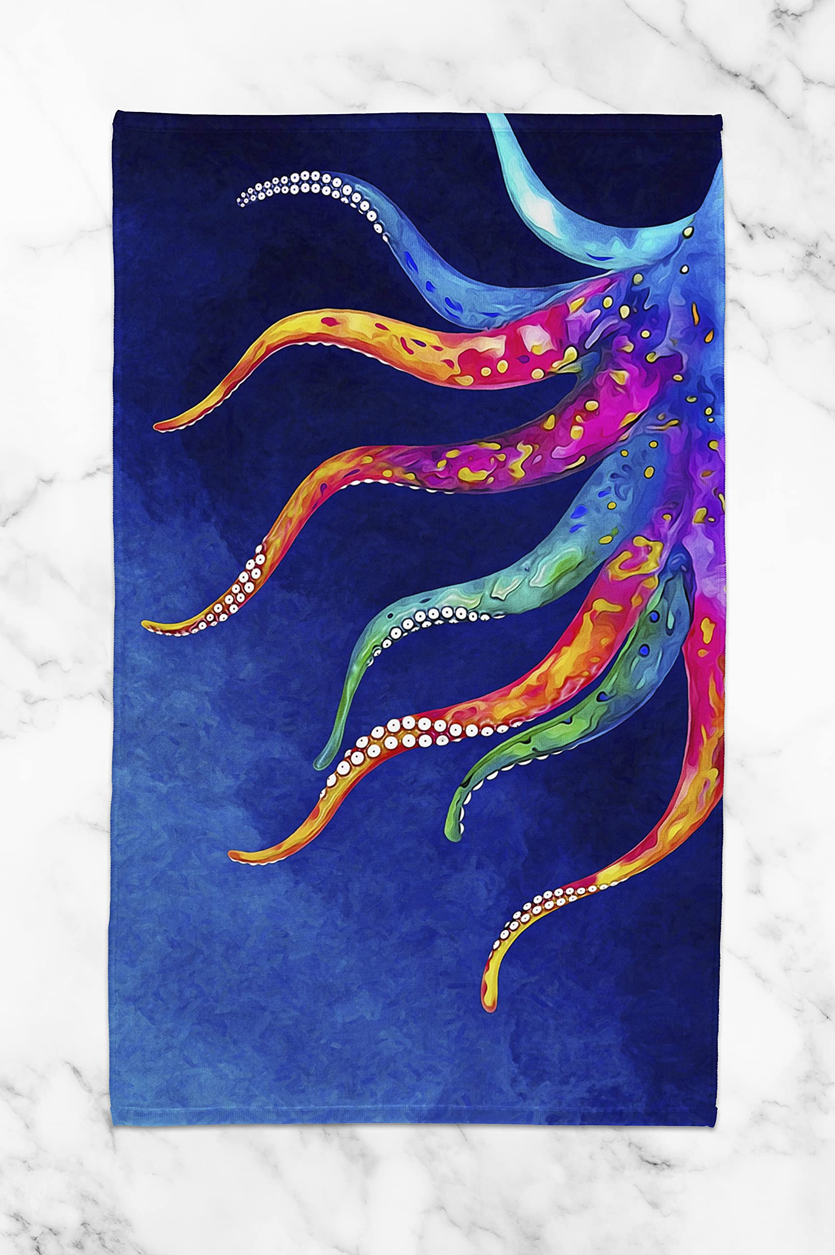 Octopus Hand Towel - Soft Cotton Terry Cloth Kitchen & Bathroom Towel (15x25 inches) - Perfect for Dish Drying, Hand Wiping, and Decorative Use