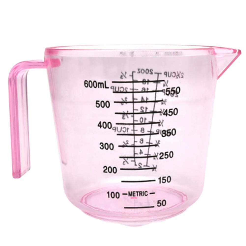 Clear Plastic Measuring Cups 600ml - Transparent Sturdy Kitchen & Baking Accessories with Accurate Measurements (Pink) - Perfect for Liquid & Dry Ingredients, Cooking, Baking & Meal Prep