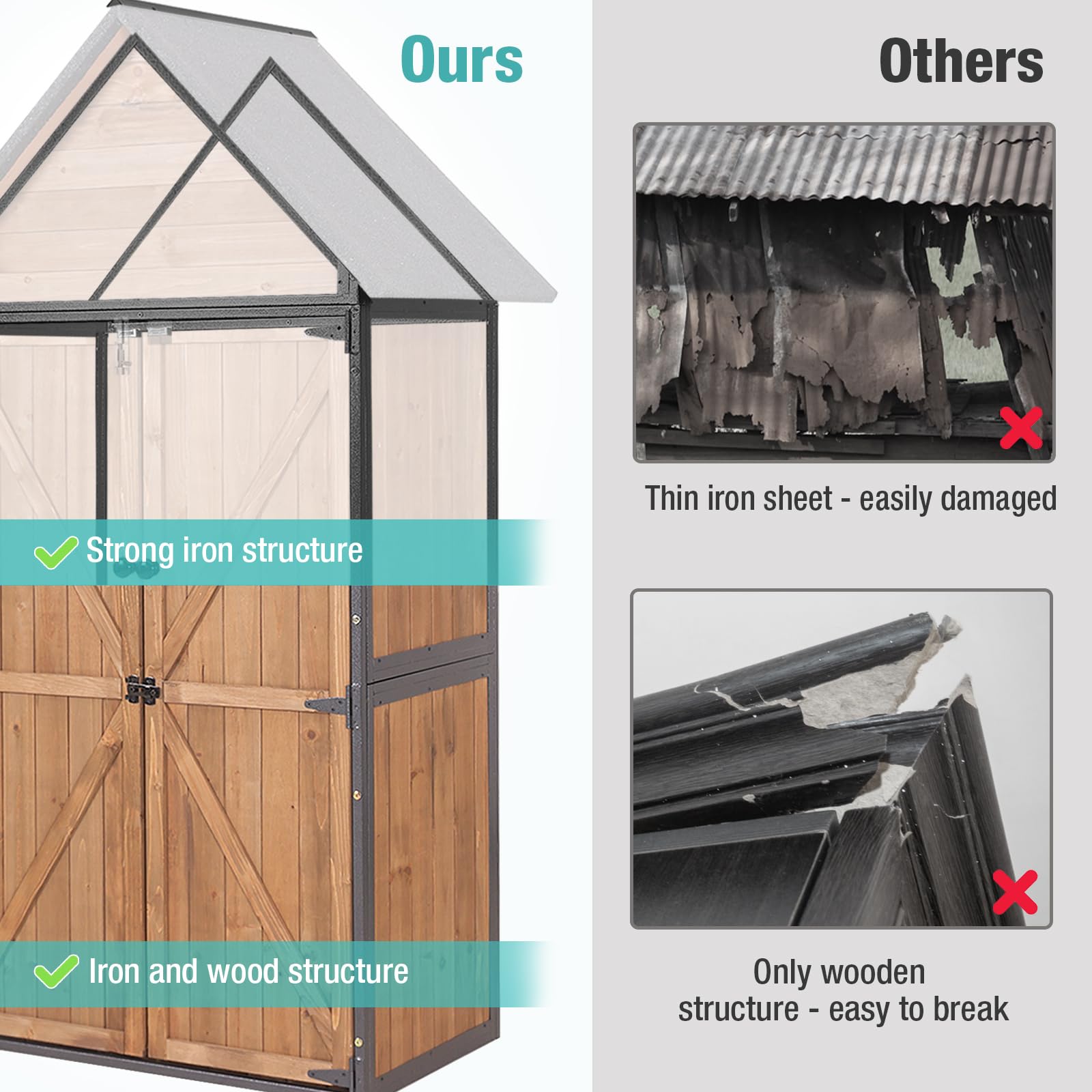 Outdoor Storage Shed with Metal Frame & Adjustable Shelves - Large Capacity Garden Tool Cabinet for Backyard, Patio, Lawn - Perfect for Storing Gardening Tools, Outdoor Equipment & Seasonal Items (Brown)