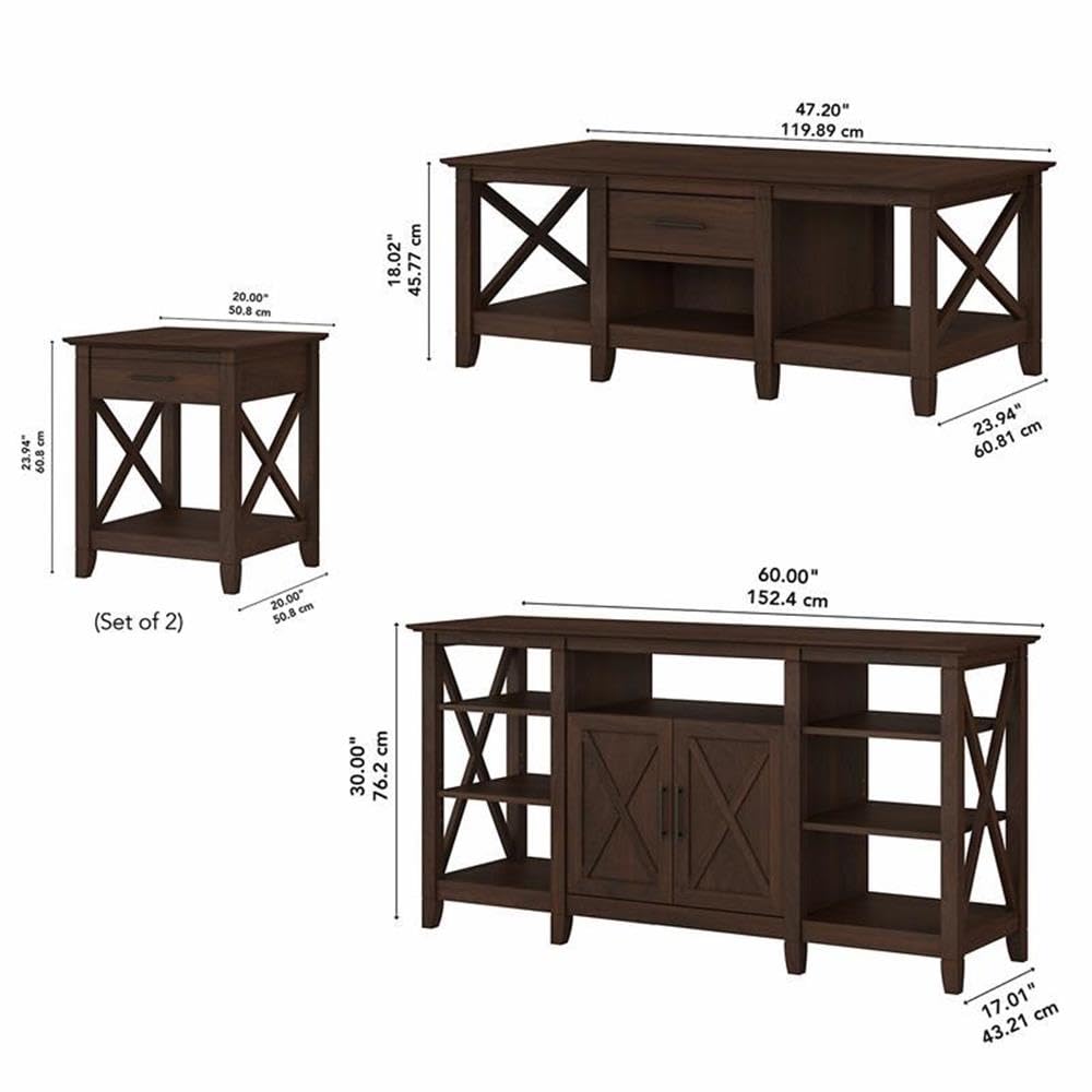 Bush Key West TV Stand with Coffee & End Tables - Bing Cherry for Living Room