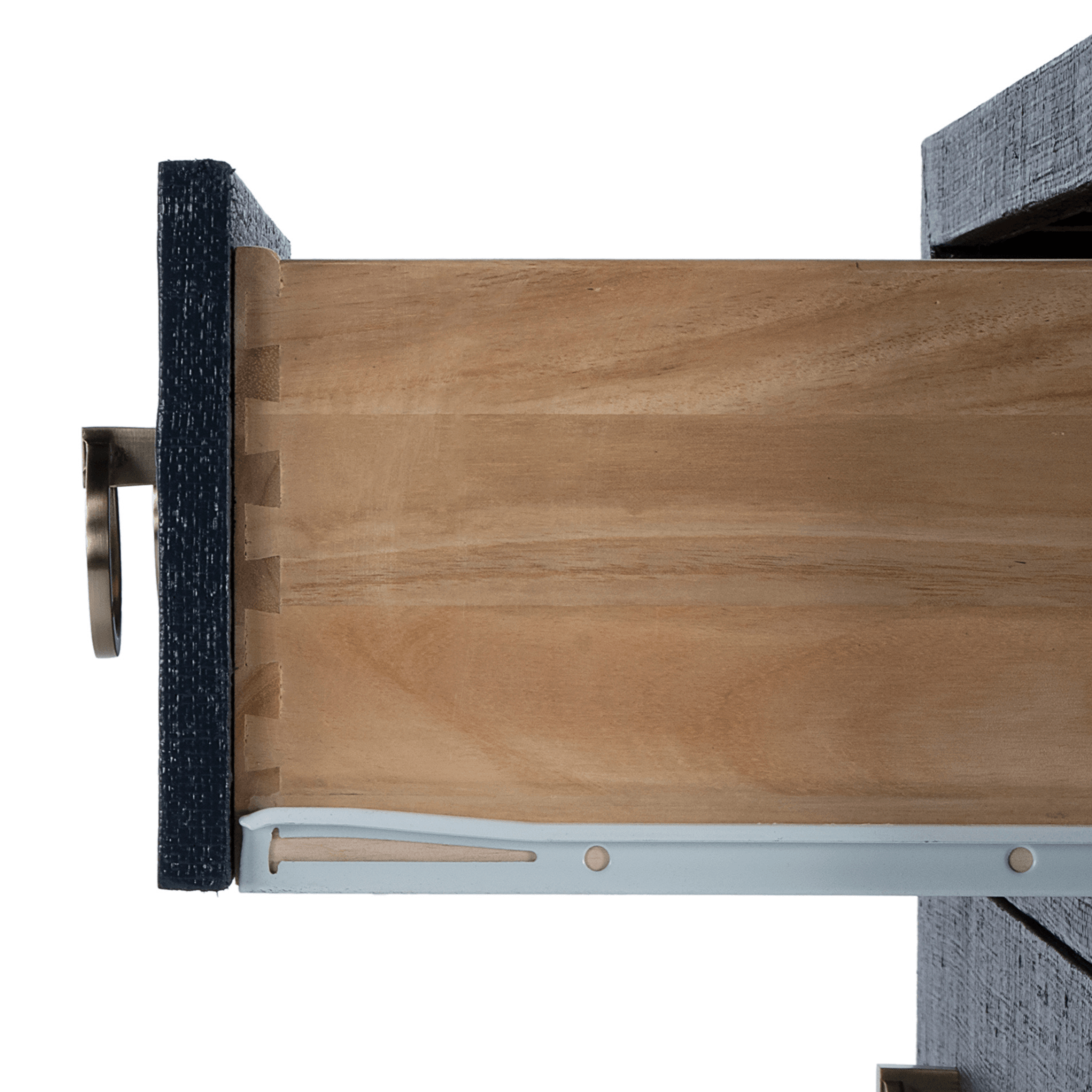 Coastal Navy Saguran Raffia Three Drawer Nightstand - Stylish Bedside Table for Bedroom, Living Room, or Guest Room Decor