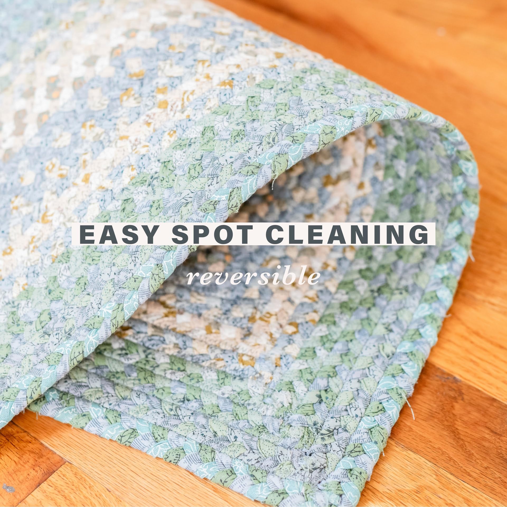Homespique Baja Blue Braided Cotton Rug - 27x45 Inch Reversible Handmade Bath & Kitchen Mat - Non-Slip, Washable for Coastal Decor - Perfect for Beach House, Farmhouse, or Boho Style Living Room & Bedroom