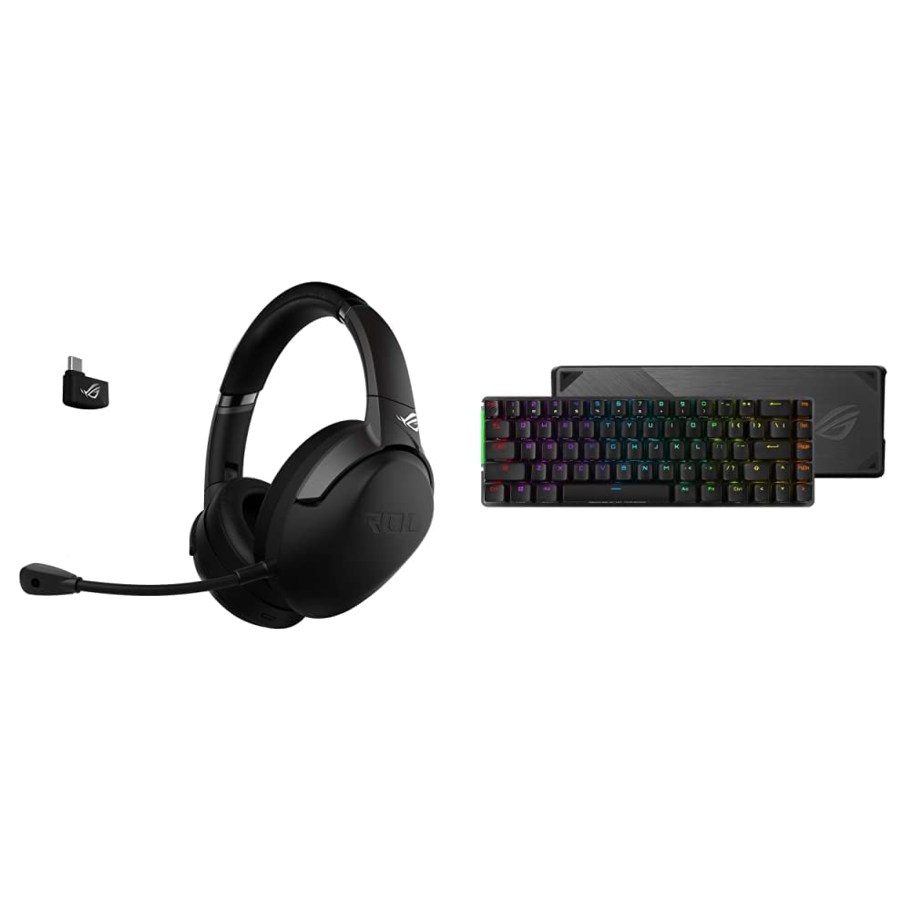 ASUS ROG Strix Go 2.4GHz Wireless Gaming Headset with USB-C Adapter & ROG Falchion Wireless 65% Compact Mechanical Keyboard - 68 Keys, RGB Aura Sync, Long Battery Life for PC, PS5, Xbox Gaming and Streaming