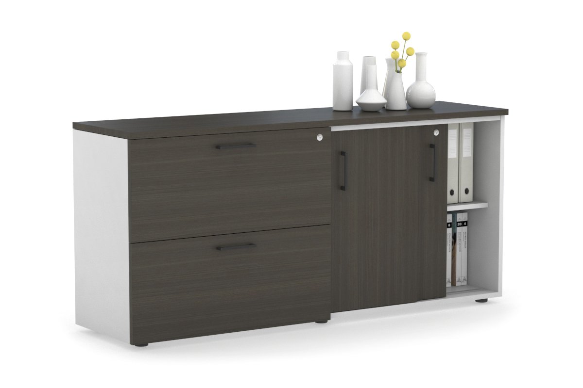 2-Door Sliding Credenza with 2-Drawer Lateral File Cabinet - Modern Office Storage Solution for Home & Business Workspaces