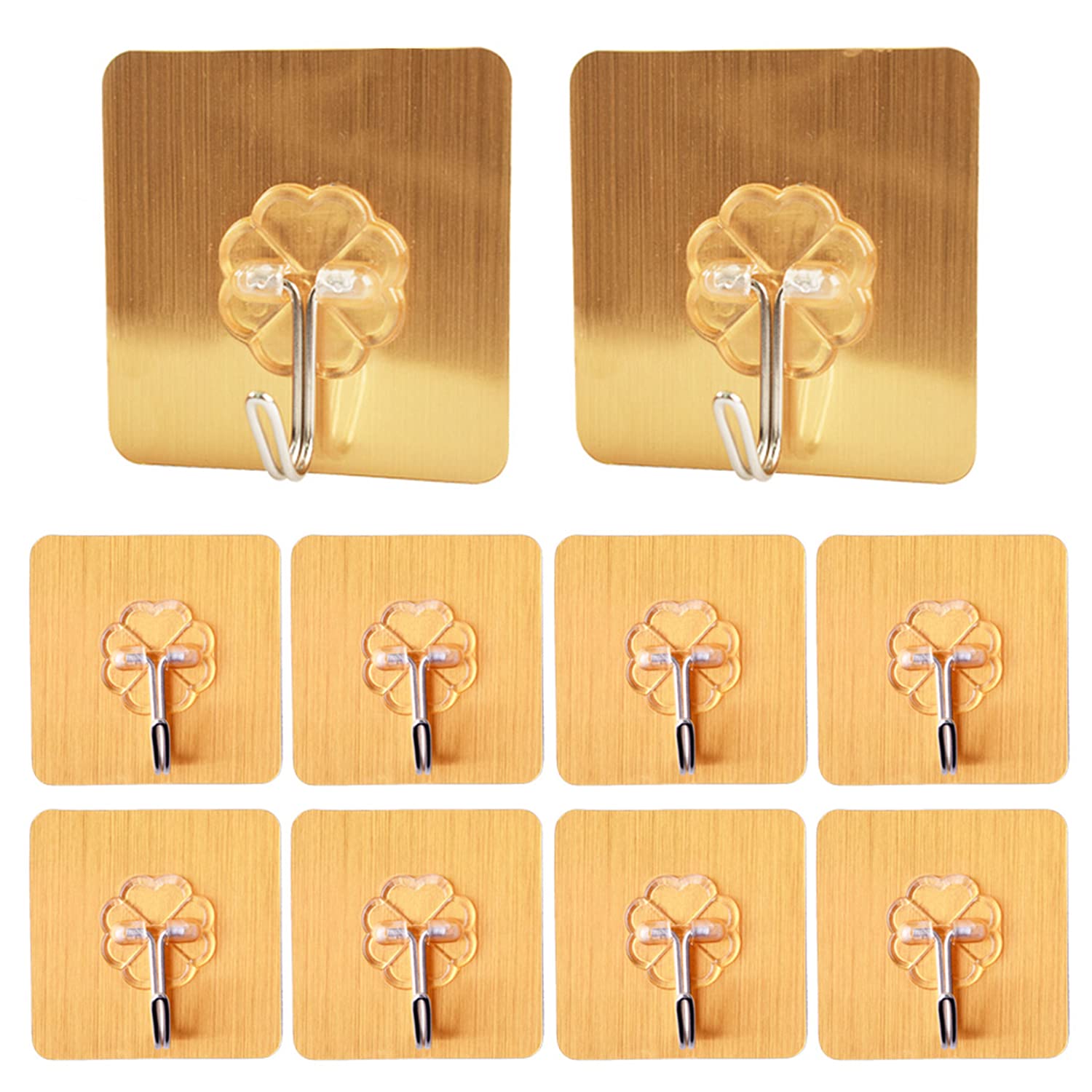 Heavy Duty Adhesive Wall Hooks - 10 Pack Rotating Sticky Hangers for Kitchen, Bathroom, Bedroom (Gold) | Perfect for Hanging Towels, Robes, Keys & Home Decor