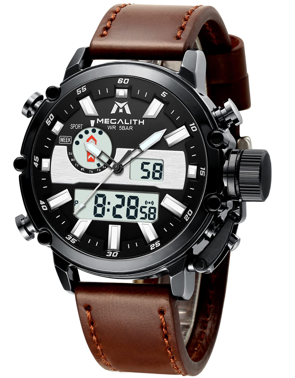 MEGALITH Men's Military Digital Watch - 45mm Large Face Tactical Sport Watch with 5ATM Waterproof, Alarm, Stopwatch, LED Backlight & Calendar - Perfect for Outdoor Activities, Hiking, Camping & Gifts for Men