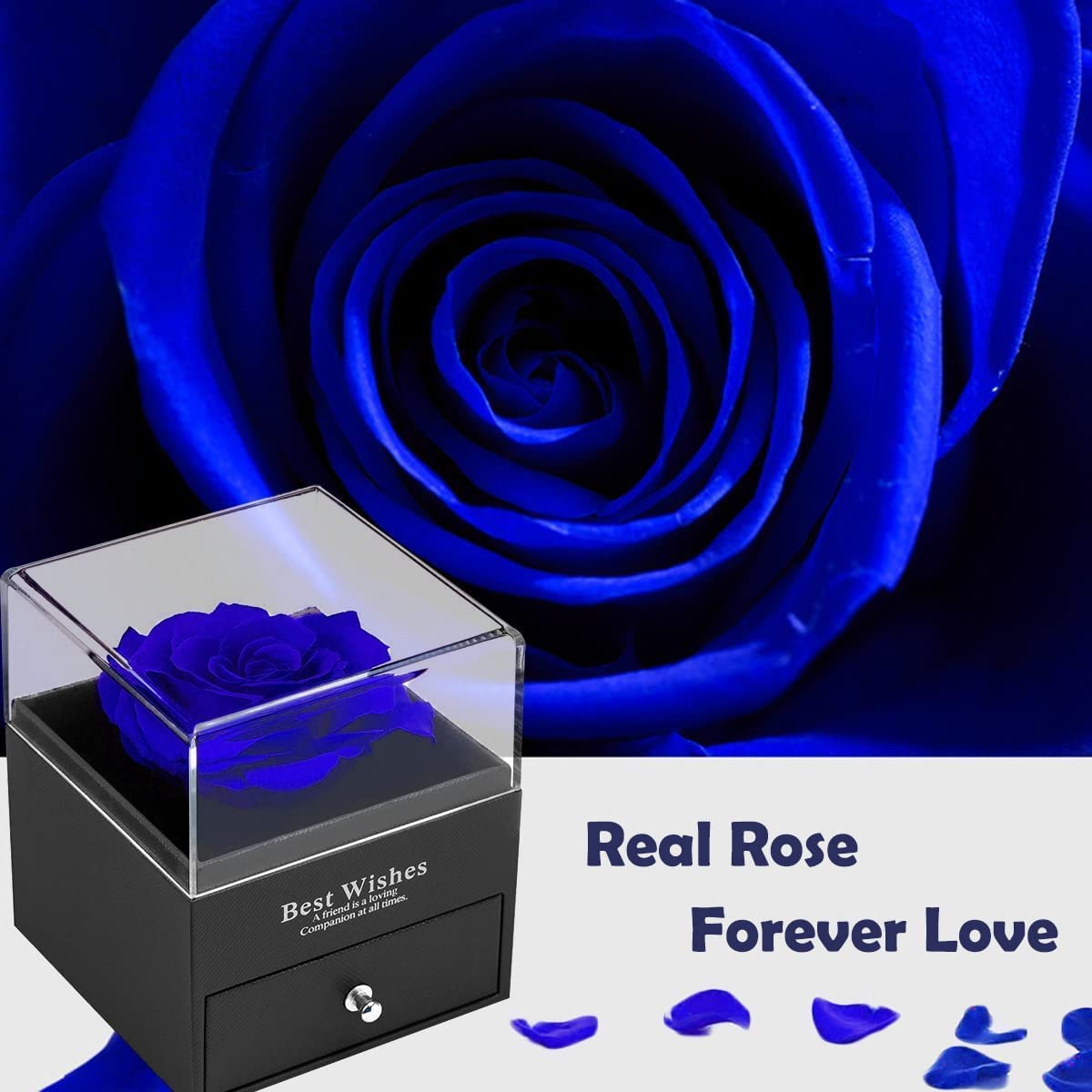 SWEETIME Blue Rose Gift Box with Sterling Silver S925 Necklace & Floral Brooch - Eternal Rose Jewelry Set for Women - Perfect Thanksgiving, Christmas & Anniversary Gift for Her - Romantic Present for Wife, Girlfriend, Mother (Home Decor & Special Occasion Gift)