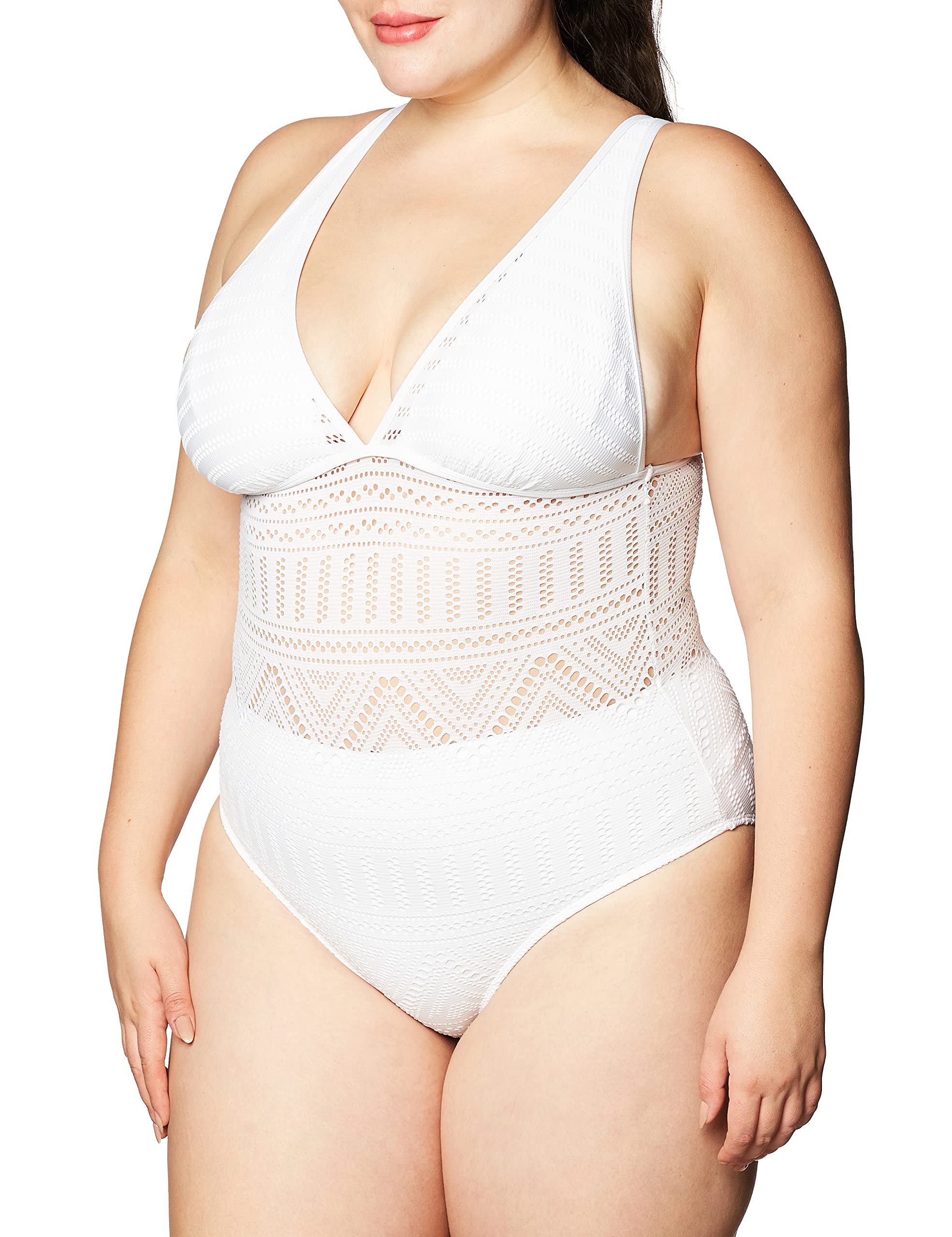 Anne Cole Women's Sexy Crochet V-Neck One Piece Swimsuit - Perfect for Beach Vacations, Pool Parties & Summer Getaways