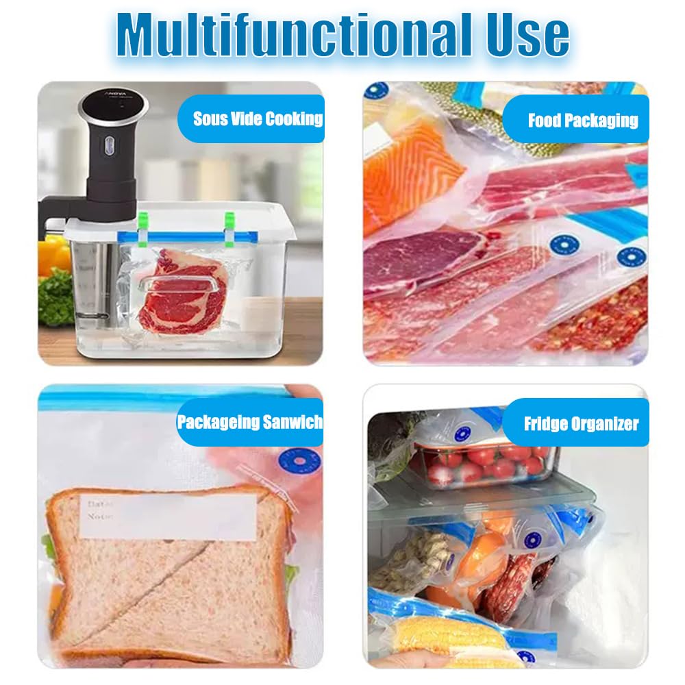 Reusable Sous Vide Bags 20-Pack - 8.3x8.7in (21x22cm) Small Vacuum Sealer Bags BPA Free with 4 Sealing Clips | Perfect for Food Storage, Meal Prep & Anova/Joule Sous Vide Cookers | Great for Camping, Picnics & Sous Vide Cooking at Home