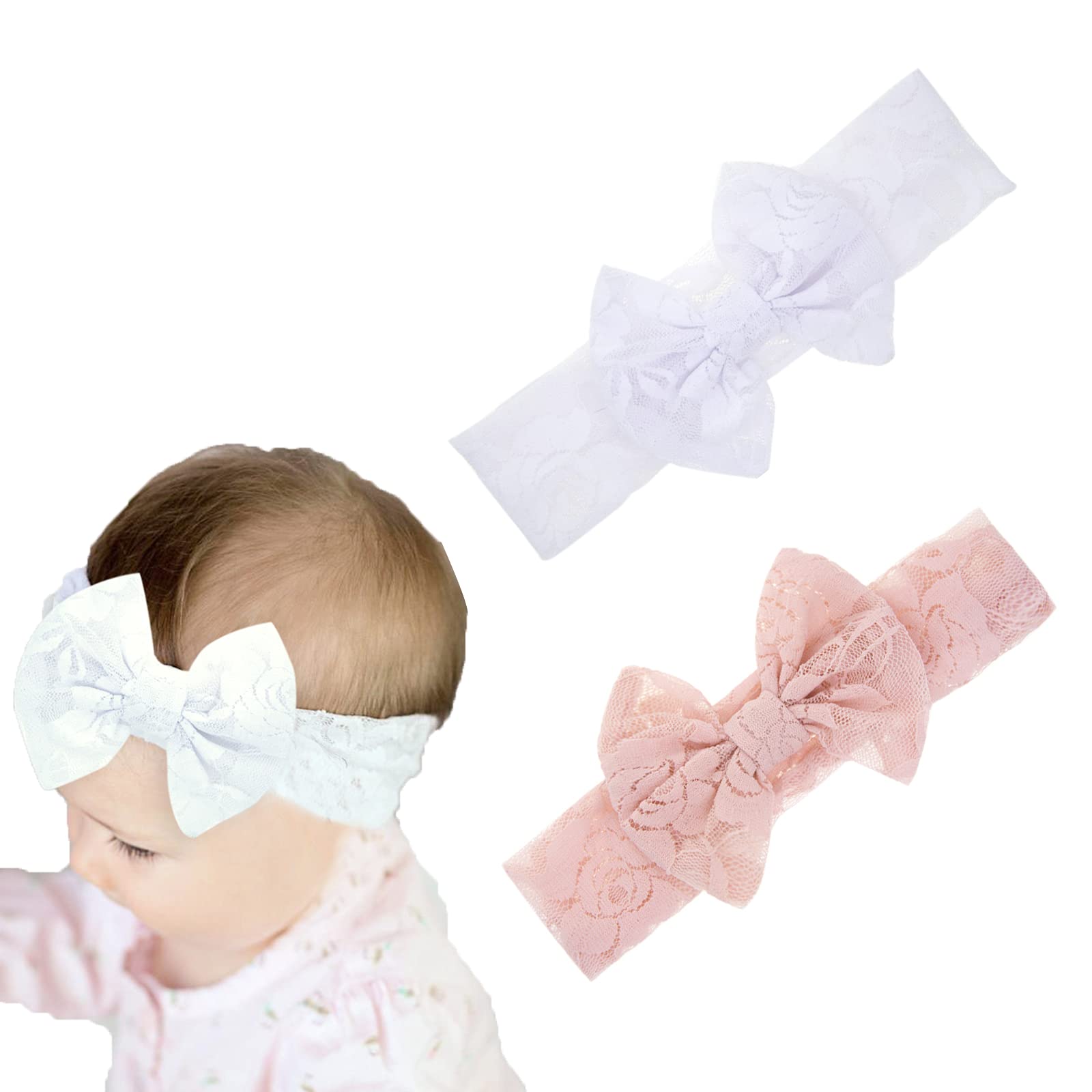 Baby Girls Elastic Chiffon Flower Headbands with Hand-Sewn Beads - Princess Hair Accessories for Parties, Photography & Special Occasions