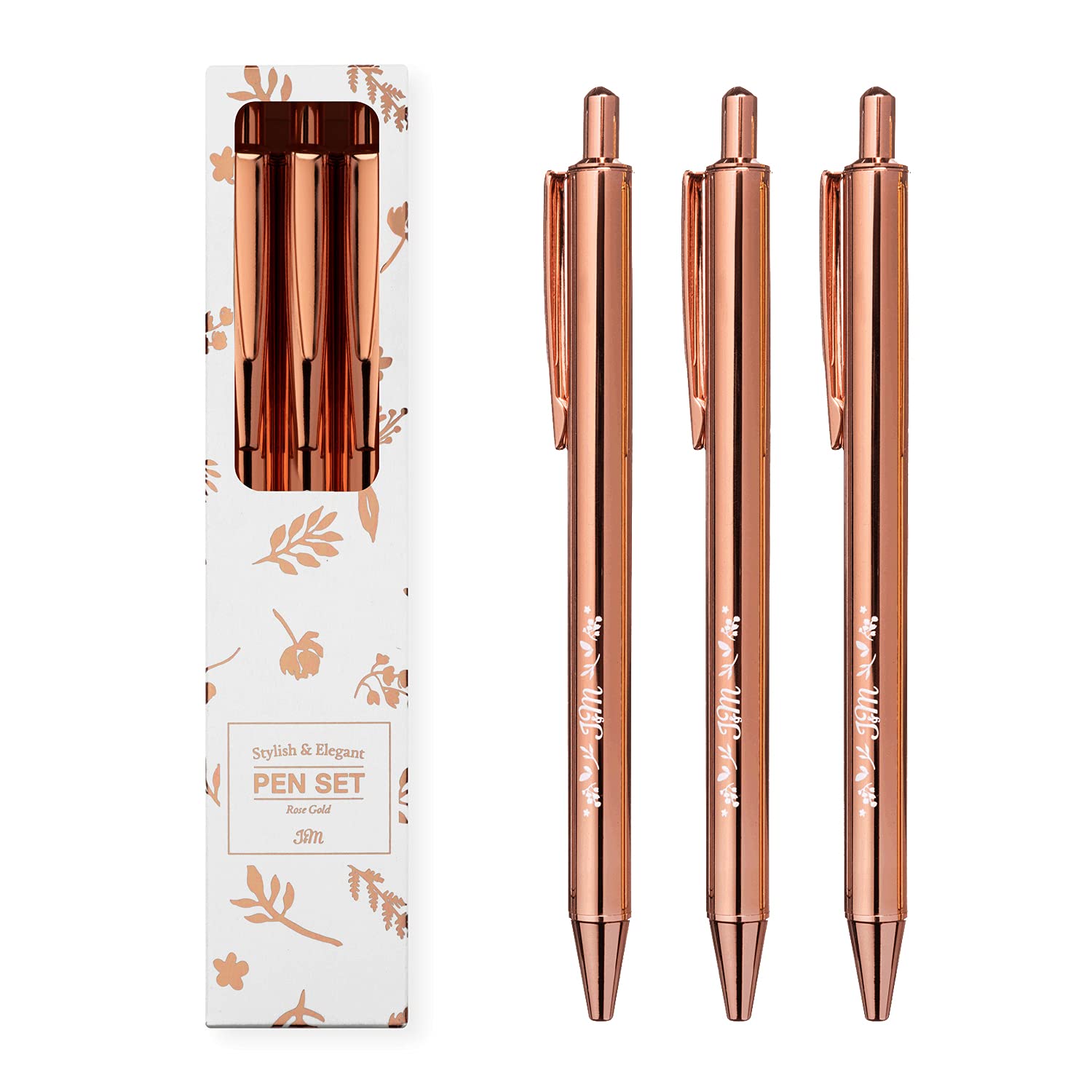 Jot & Mark Metallic Rose Gold Pen Set - 3 Premium Ballpoint Pens in Elegant Foil Printed Gift Box | Perfect for Office, School, Journaling & Luxury Gifts