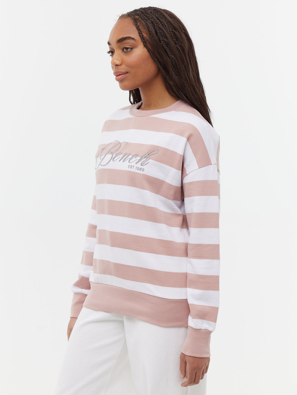 Hanneli Striped Crew Neck Sweatshirt for Women - Soft Cotton Casual Pullover - Perfect for Fall & Winter Outfits, Lounge Wear and Street Style Fashion